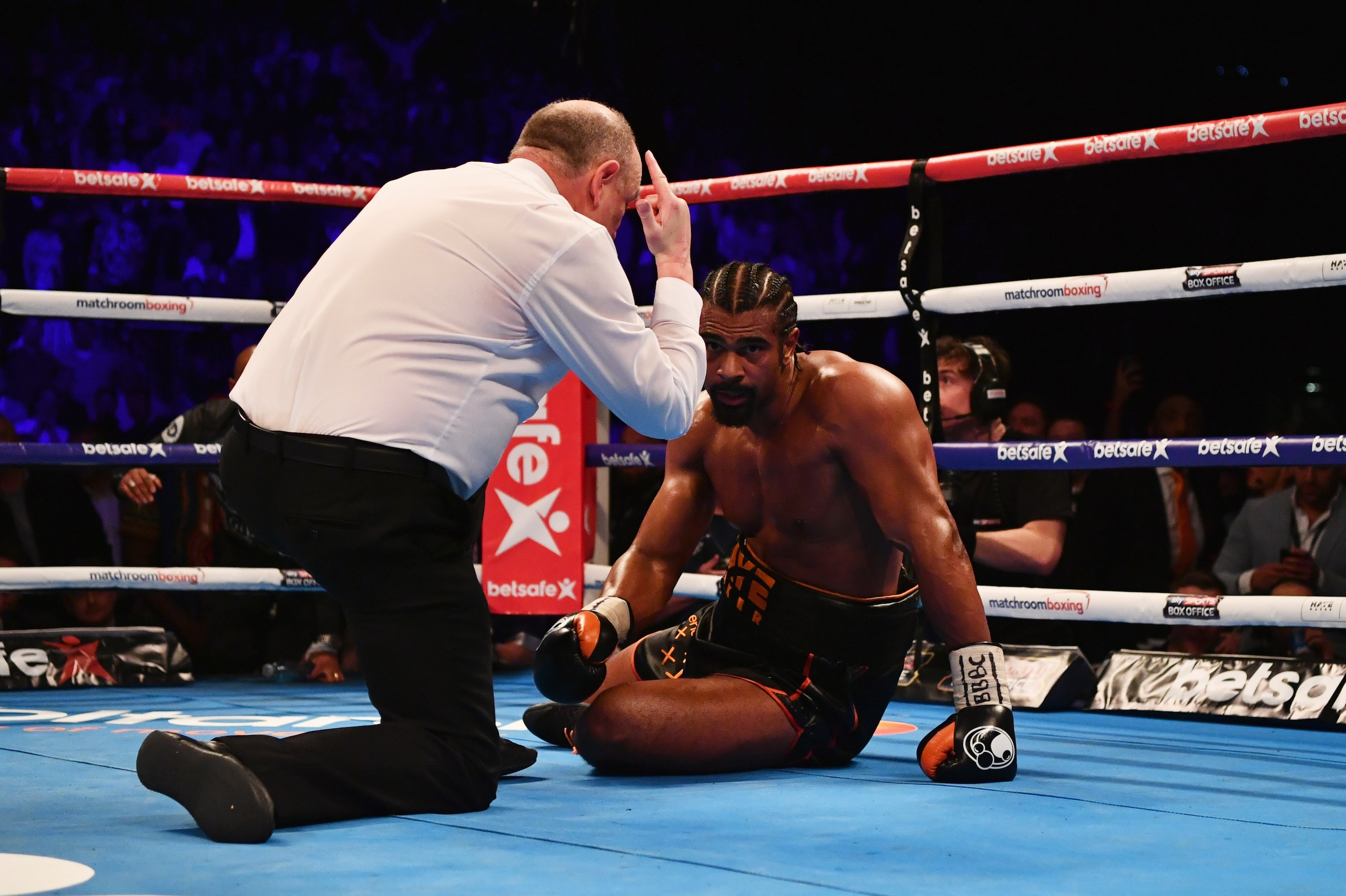 LONDON, ENGLAND - MARCH 04: David Haye is given a count during his Heavyweight contest against Tony Bellew at The O2 Arena on March 4, 2017 in London, England. (Photo by Dan Mullan/Getty Images) LONDON, ENGLAND - MARCH 04: David Haye is given a count during his Heavyweight contest against Tony Bellew at The O2 Arena on March 4, 2017 in London, England. (Photo by Dan Mullan/Getty Images)