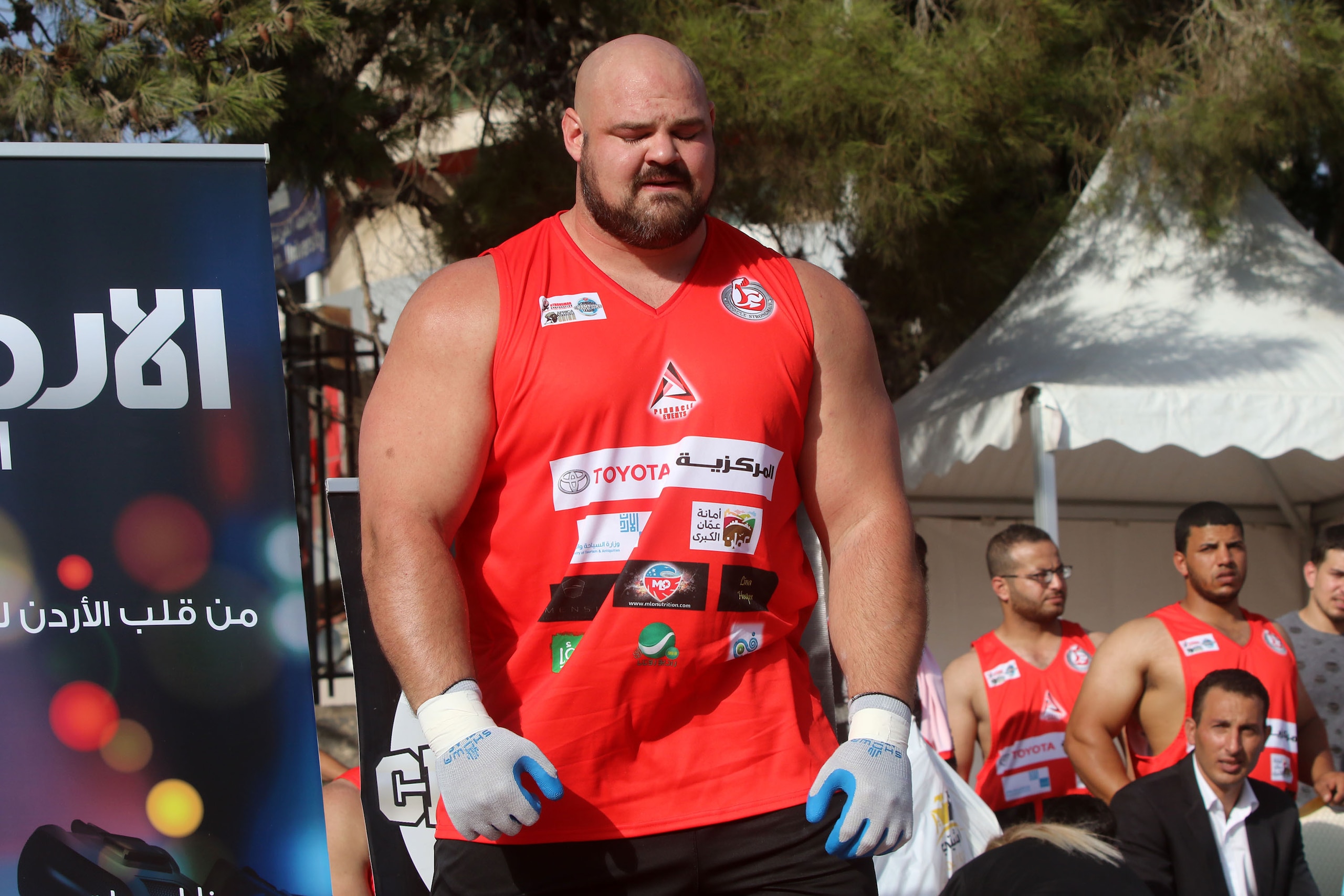 AMMAN, JORDAN- OCTOBER 20: World's strongest man American athlete Brian Shaw competes at the truck-pull competion of the World's Strongest Man event that takes place for the first time in the Middle East on October 20, 2017 in Amman, Jordan. ( Photo by Sa