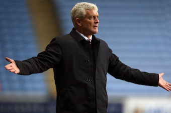 COVENTRY, ENGLAND - JANUARY 06: Mark Hughes the head coach / manager of Stoke City during The Emirates FA Cup Third match between Coventry City and Stoke City at Ricoh Arena on January 6, 2018 in Coventry, England. (Photo by James Baylis - AMA/Getty Image