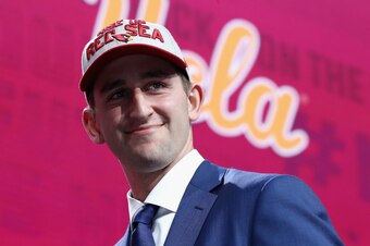 ARLINGTON, TX - APRIL 26:  Josh Rosen of UCLA reacts after being picked #10 overall by the Arizona Cardinals during the first round of the 2018 NFL Draft at AT&T Stadium on April 26, 2018 in Arlington, Texas.  (Photo by Ronald Martinez/Getty Images)