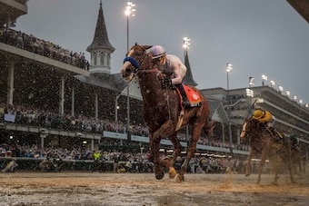 LOUISVILLE, KY - MAY 05: Justify #7 with Mike Smith up wins the 144th Kentucky Derby at Churchill Downs on May 5, 2018 in Louisville, Kentucky. (Photo by Alex Evers/Eclipse Sportswire/Getty Images)
