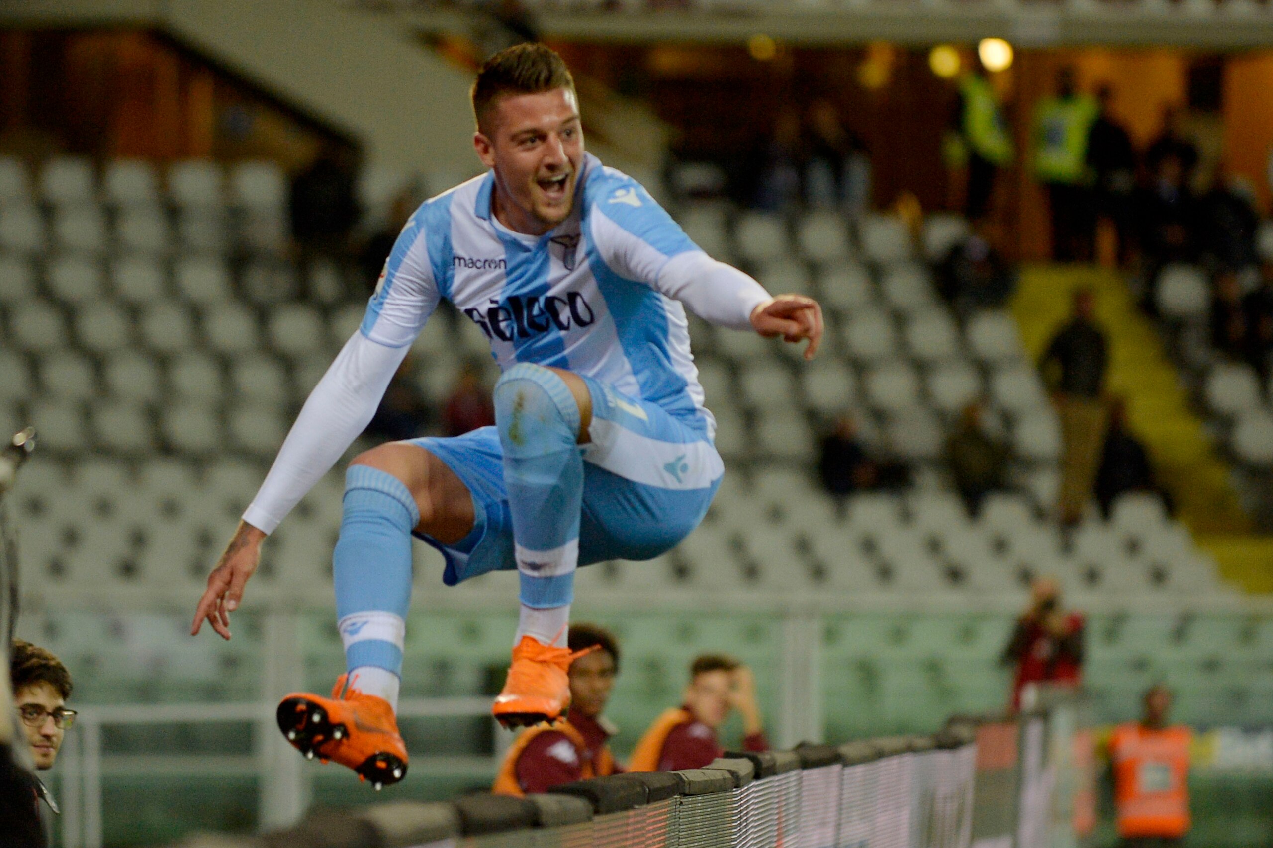 TURIN, TORINO - APRIL 29: Sergej Milinkovic Savic of SS Lazio celebrate a opening goal during the serie A match between Torino FC and SS Lazio at Stadio Olimpico di Torino on April 29, 2018 in Turin, Italy. (Photo by Marco Rosi/Getty Images) TURIN, TORINO - APRIL 29: Sergej Milinkovic Savic of SS Lazio celebrate a opening goal during the serie A match between Torino FC and SS Lazio at Stadio Olimpico di Torino on April 29, 2018 in Turin, Italy. (Photo by Marco Rosi/Getty Images)