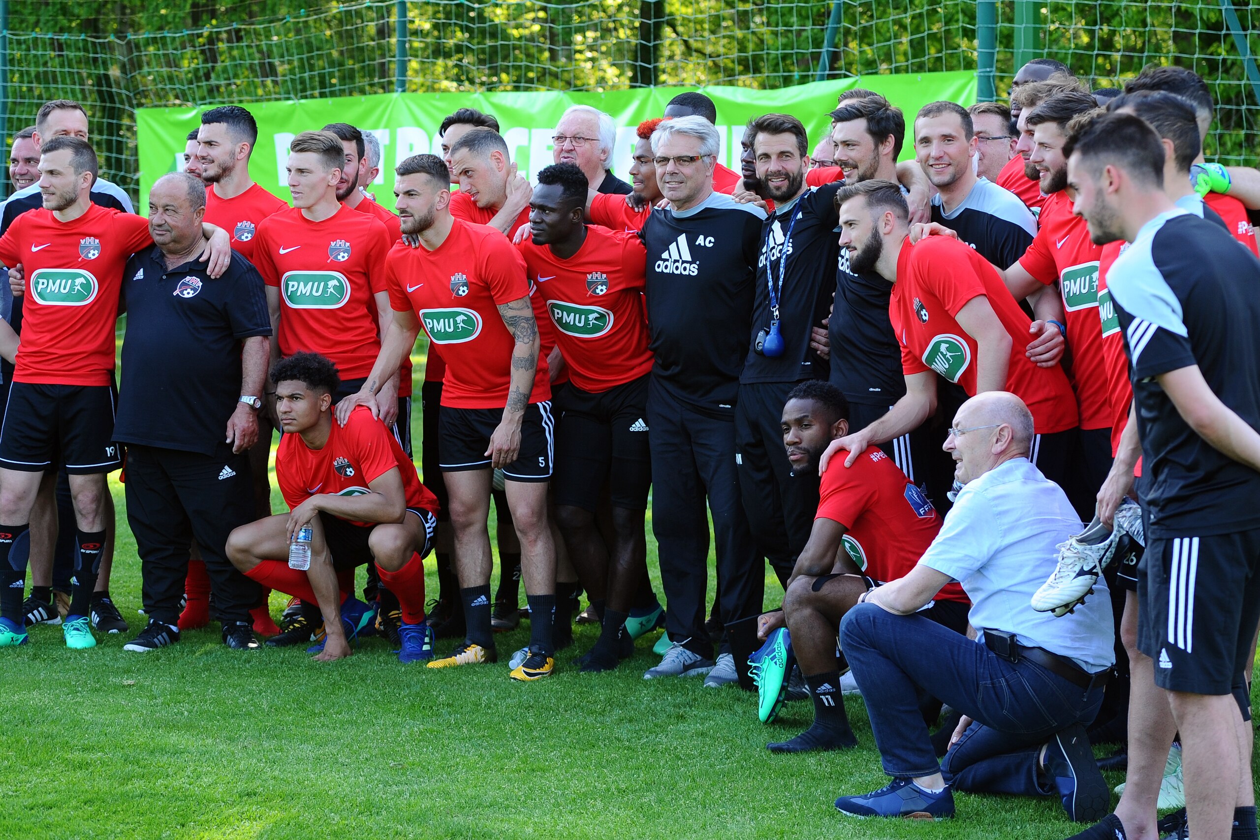 PARIS, FRANCE - MAY 06:  The team of Herbiers during a training session ahead of the Coupe de France final, at the National Football Center on May 6, 2018 in Clairefontaine, France. The centenary final will pits Paris Saint-Germain against Les Herbiers, w