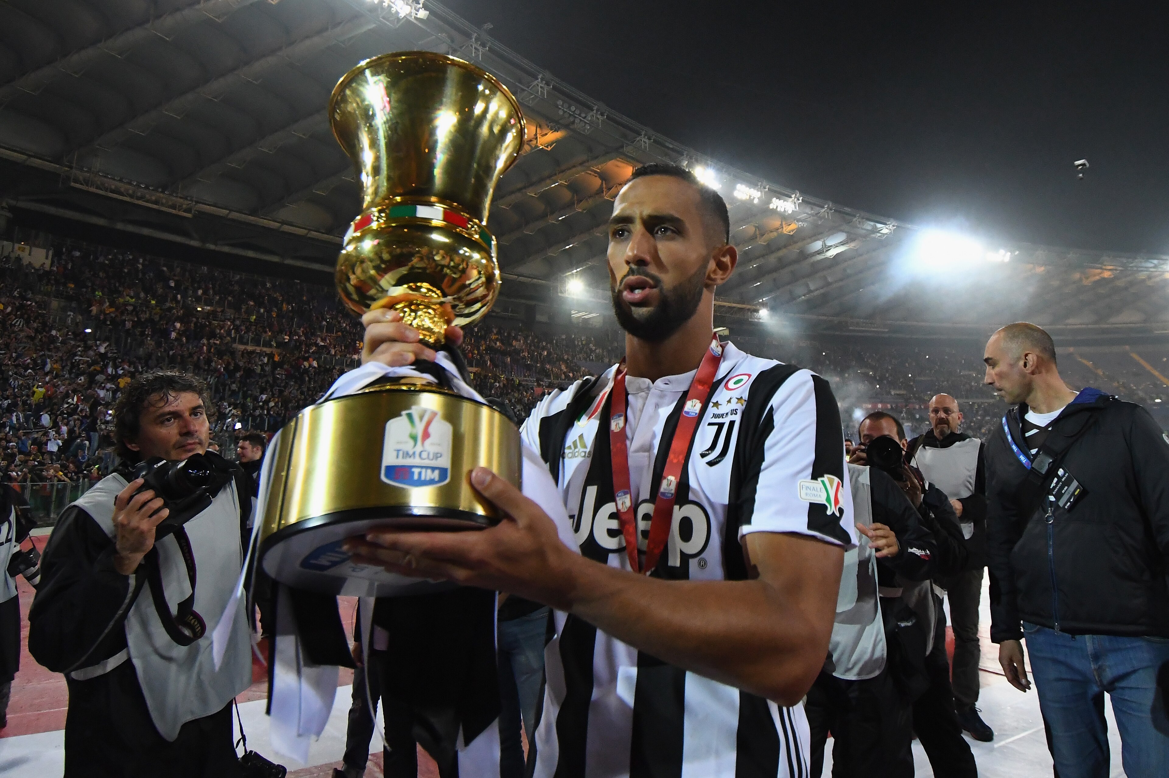 ROME, ITALY - MAY 09: El Mouttaqui Benatia of Juventus celebrates the victory after the TIM Cup Final between Juventus and AC Milan at Stadio Olimpico on May 9, 2018 in Rome, Italy. (Photo by Alessandro Sabattini/Getty Images) ROME, ITALY - MAY 09: El Mouttaqui Benatia of Juventus celebrates the victory after the TIM Cup Final between Juventus and AC Milan at Stadio Olimpico on May 9, 2018 in Rome, Italy. (Photo by Alessandro Sabattini/Getty Images)