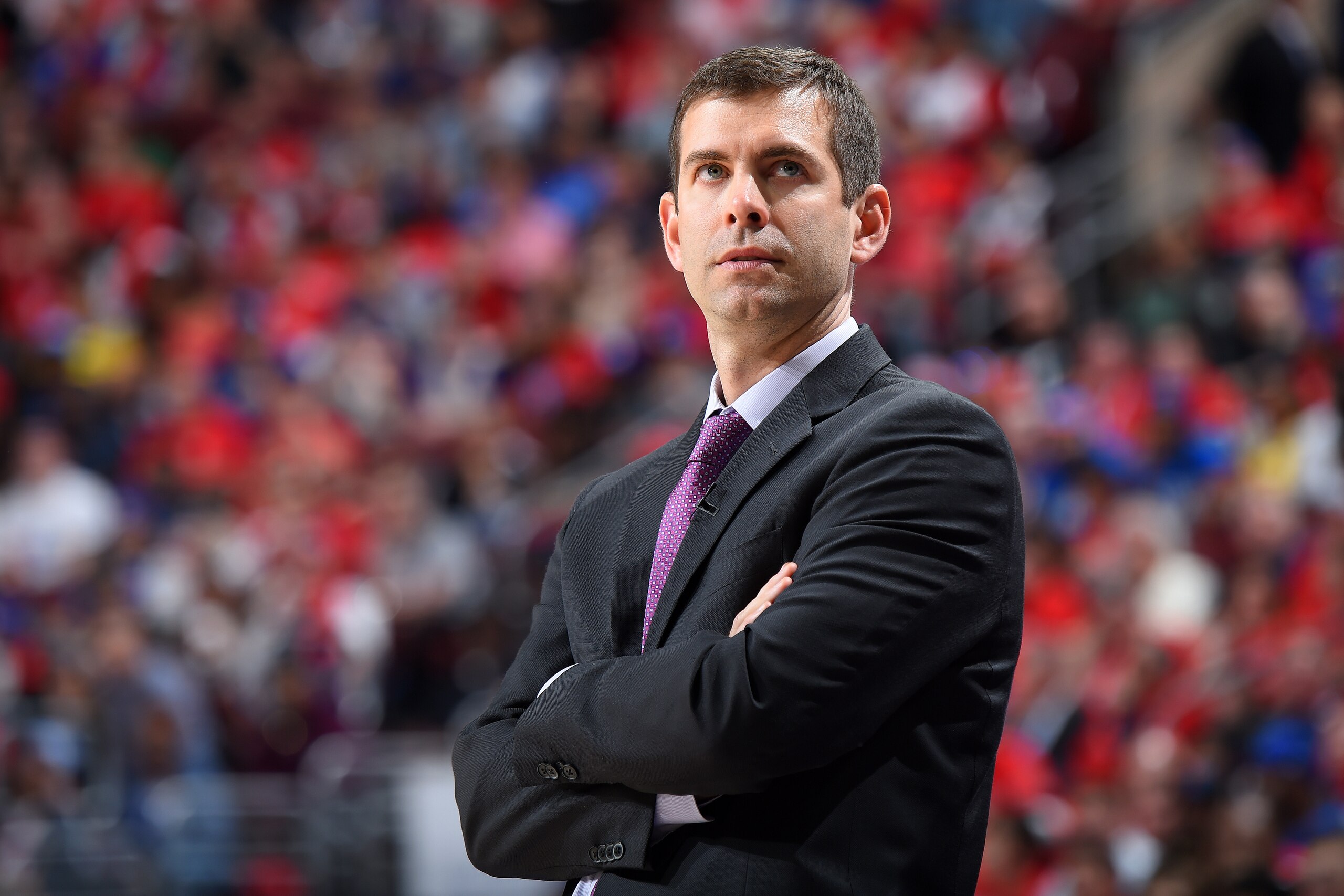 PHILADELPHIA, PA - MAY 7: Head Coach Brad Stevens of the Boston Celtics looks on in Game Four of the Eastern Conference Semifinals against the Philadelphia 76ers during the 2018 NBA Playoffs on May 7, 2018 at Wells Fargo Center in Philadelphia, Pennsylvan