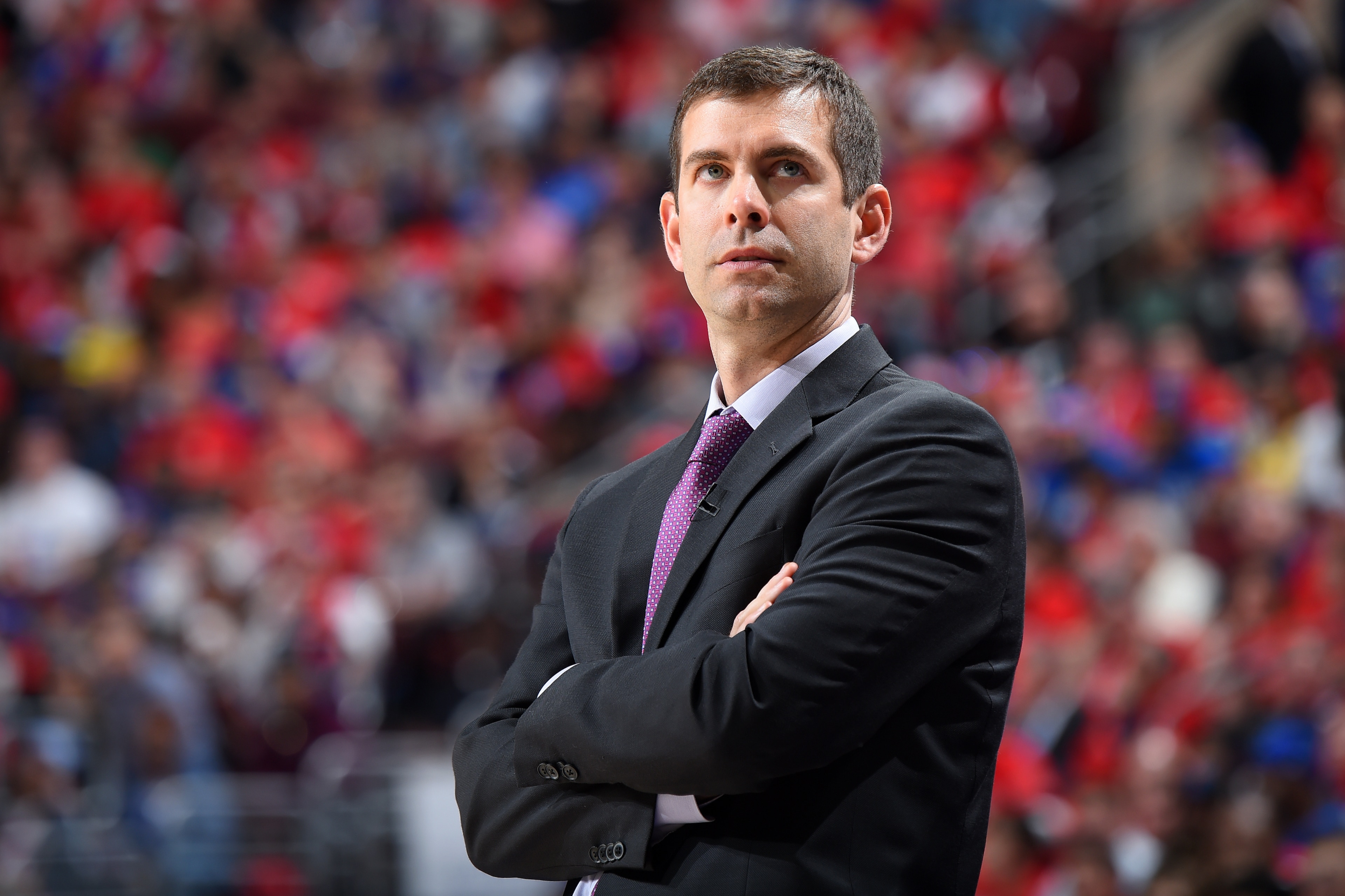 PHILADELPHIA, PA - MAY 7: Head Coach Brad Stevens of the Boston Celtics looks on in Game Four of the Eastern Conference Semifinals against the Philadelphia 76ers during the 2018 NBA Playoffs on May 7, 2018 at Wells Fargo Center in Philadelphia, Pennsylvan