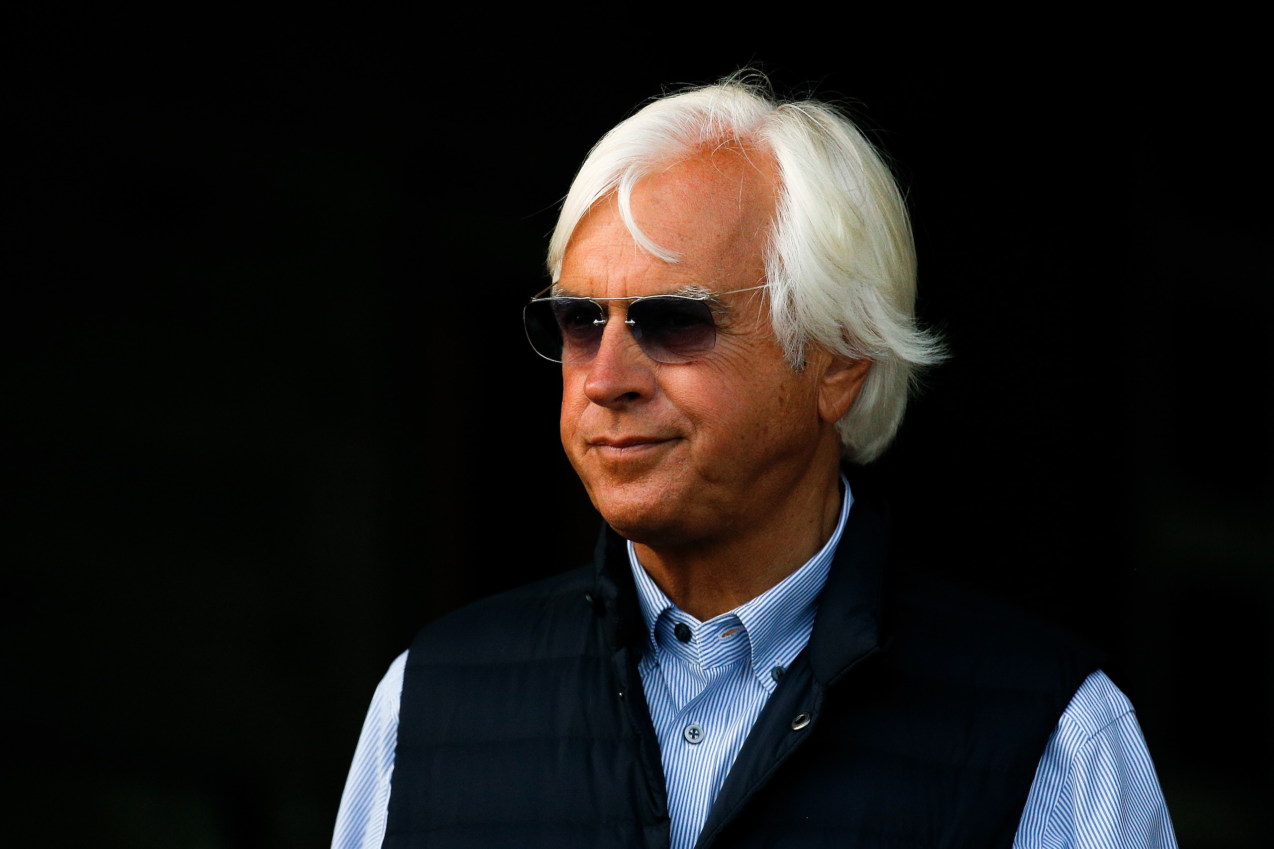 LOUISVILLE, KY - MAY 03:  Trainer Bob Baffert looks on from the barn prior to morning workouts for the Kentucky Derby at Churchill Downs on May 3, 2018 in Louisville, Kentucky.  (Photo by Michael Reaves/Getty Images)