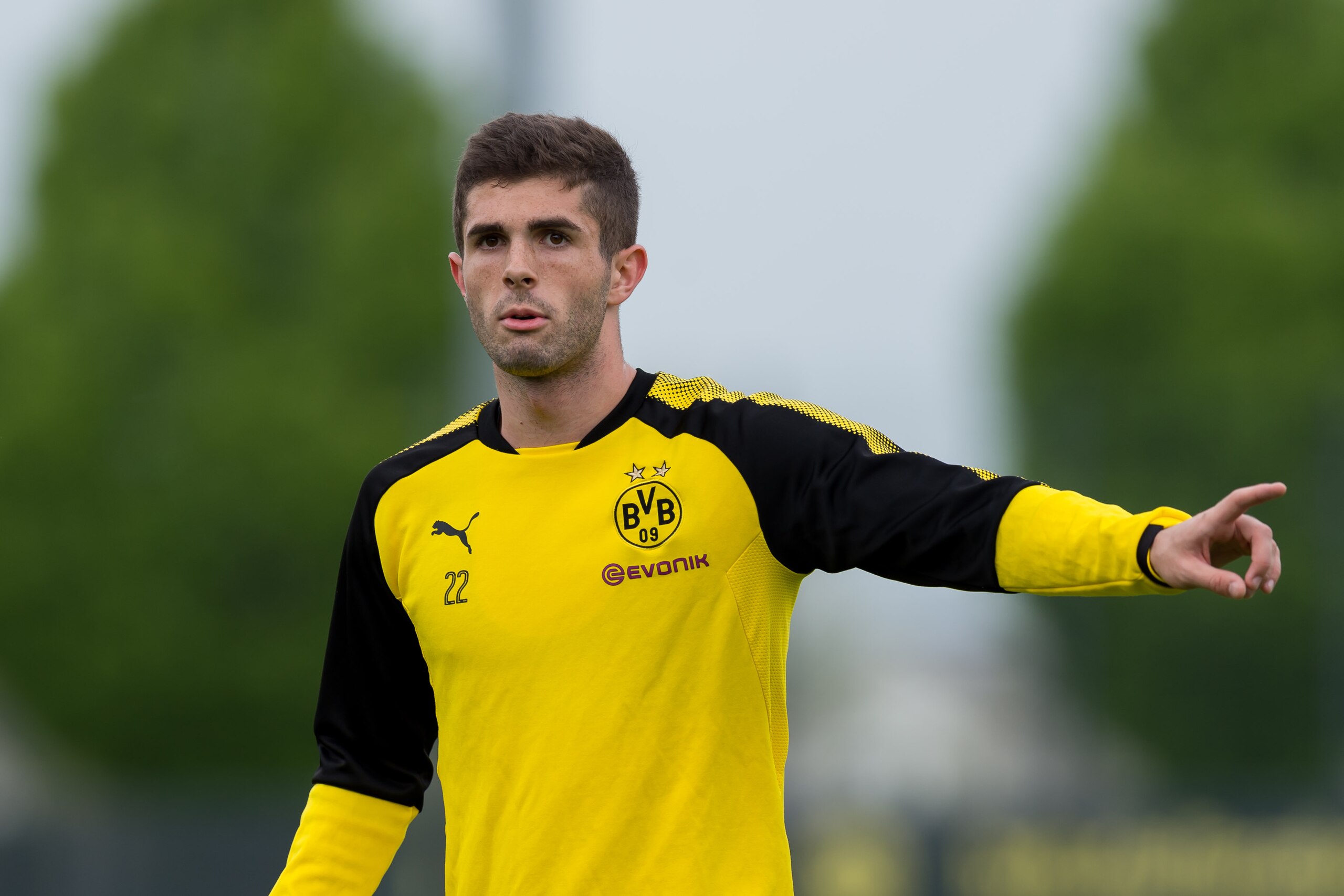 DORTMUND, GERMANY - APRIL 24: Christian Pulisic of Dortmund gestures during a training session at BVB trainings center on April 24, 2018 in Dortmund, Germany. (Photo by TF-Images/Getty Images)