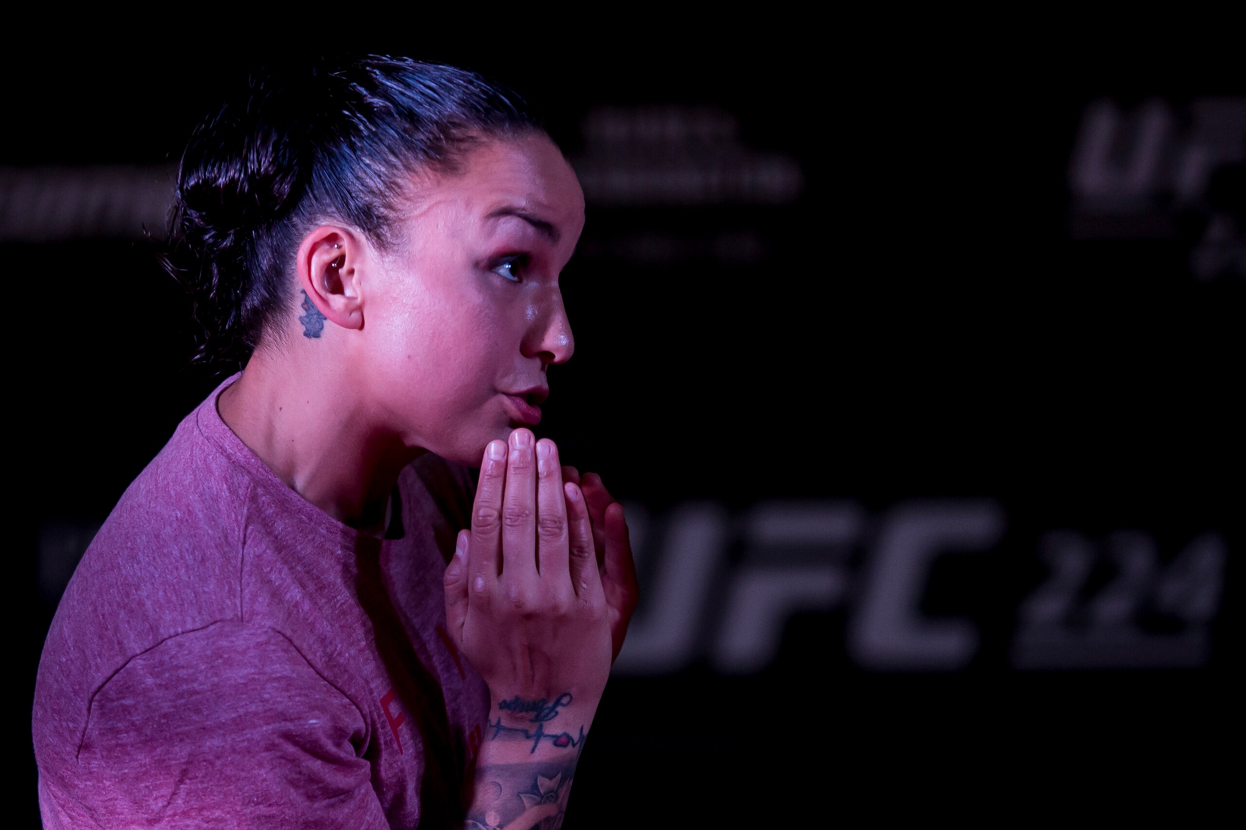 RIO DE JANEIRO, BRAZIL - MAY 09: UFC women's bantamweight contender Raquel Pennington of the United States holds an open training session at Barra Shopping Mall on May 9, 2018 in Rio de Janeiro, Brazil. (Photo by Bruna Prado/Zuffa LLC via Getty Images)
