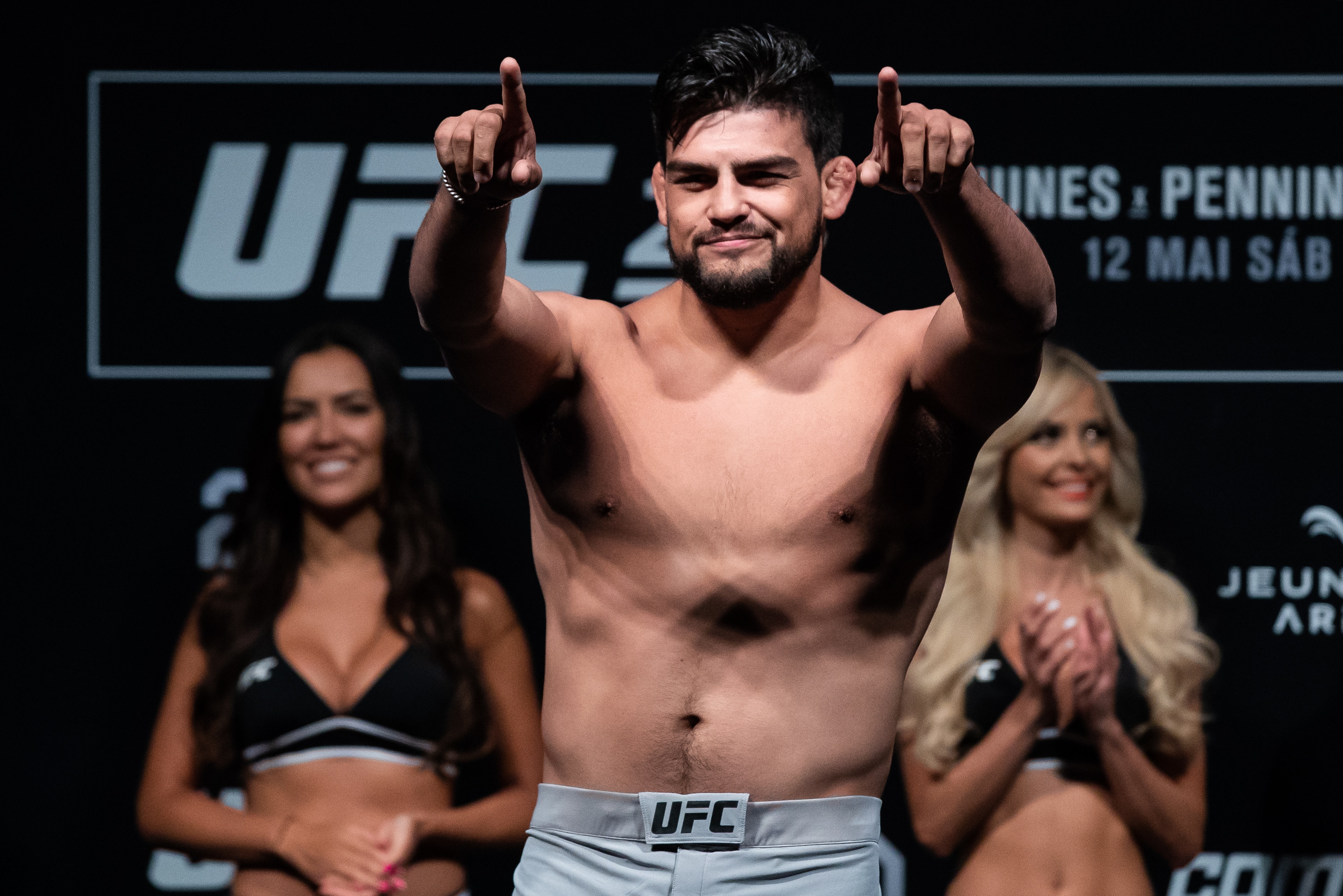 RIO DE JANEIRO, BRAZIL - MAY 11: Kelvin Gastelum of the United States poses on the scale during the UFC 224 weigh-in at Jeunesse Arena on May 11, 2018 in Rio de Janeiro, Brazil. (Photo by Buda Mendes/Zuffa LLC/Zuffa LLC via Getty Images)