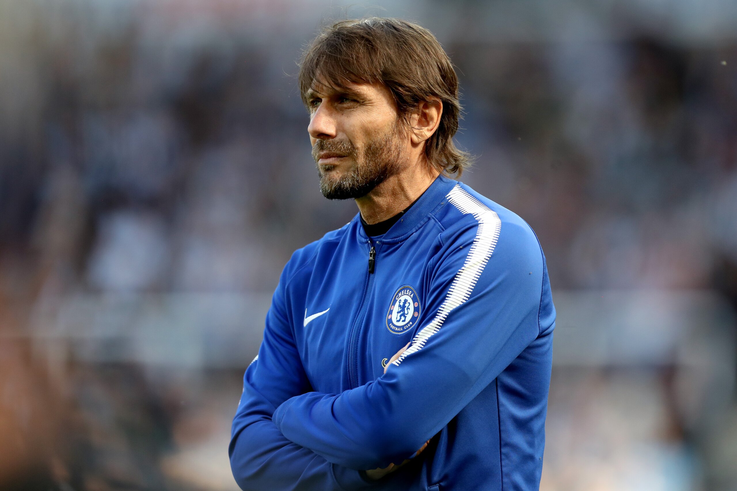 NEWCASTLE UPON TYNE, ENGLAND - MAY 13: Antonio Conte, Manager of Chelsea looks on during the Premier League match between Newcastle United and Chelsea at St. James Park on May 13, 2018 in Newcastle upon Tyne, England.  (Photo by Ian MacNicol/Getty Images)