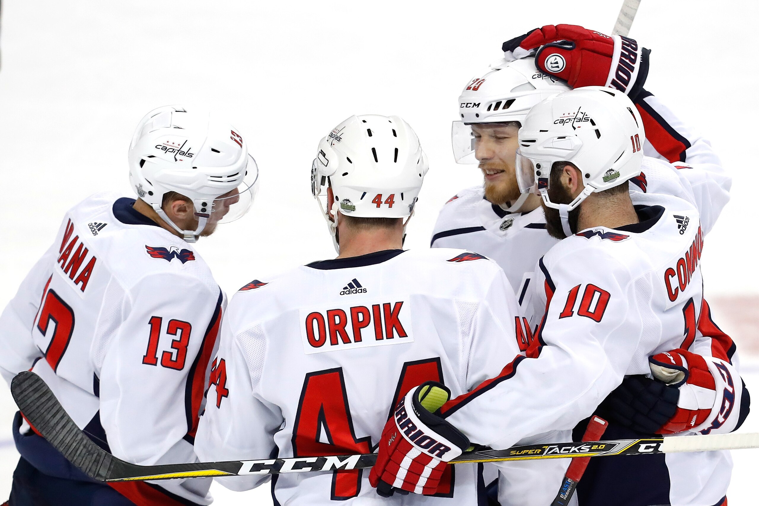 TAMPA, FL - MAY 13: Brett Connolly #10 of the Washington Capitals celebrates with his teammates after scoring a goal against Andrei Vasilevskiy #88 of the Tampa Bay Lightning during the third period in Game Two of the Eastern Conference Finals during the TAMPA, FL - MAY 13: Brett Connolly #10 of the Washington Capitals celebrates with his teammates after scoring a goal against Andrei Vasilevskiy #88 of the Tampa Bay Lightning during the third period in Game Two of the Eastern Conference Finals during the