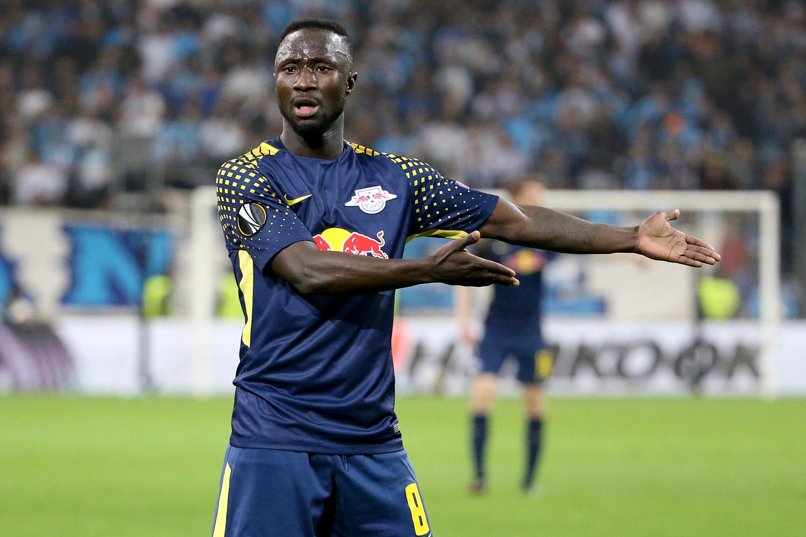 MARSEILLE, FRANCE - APRIL 12: Naby Keita of RB Leipzig during the UEFA Europa League quarter final leg two match between Olympique de Marseille and RB Leipzig at Velodrome stadium on April 12, 2018 in Marseille, France. (Photo by Jean Catuffe/Getty Images