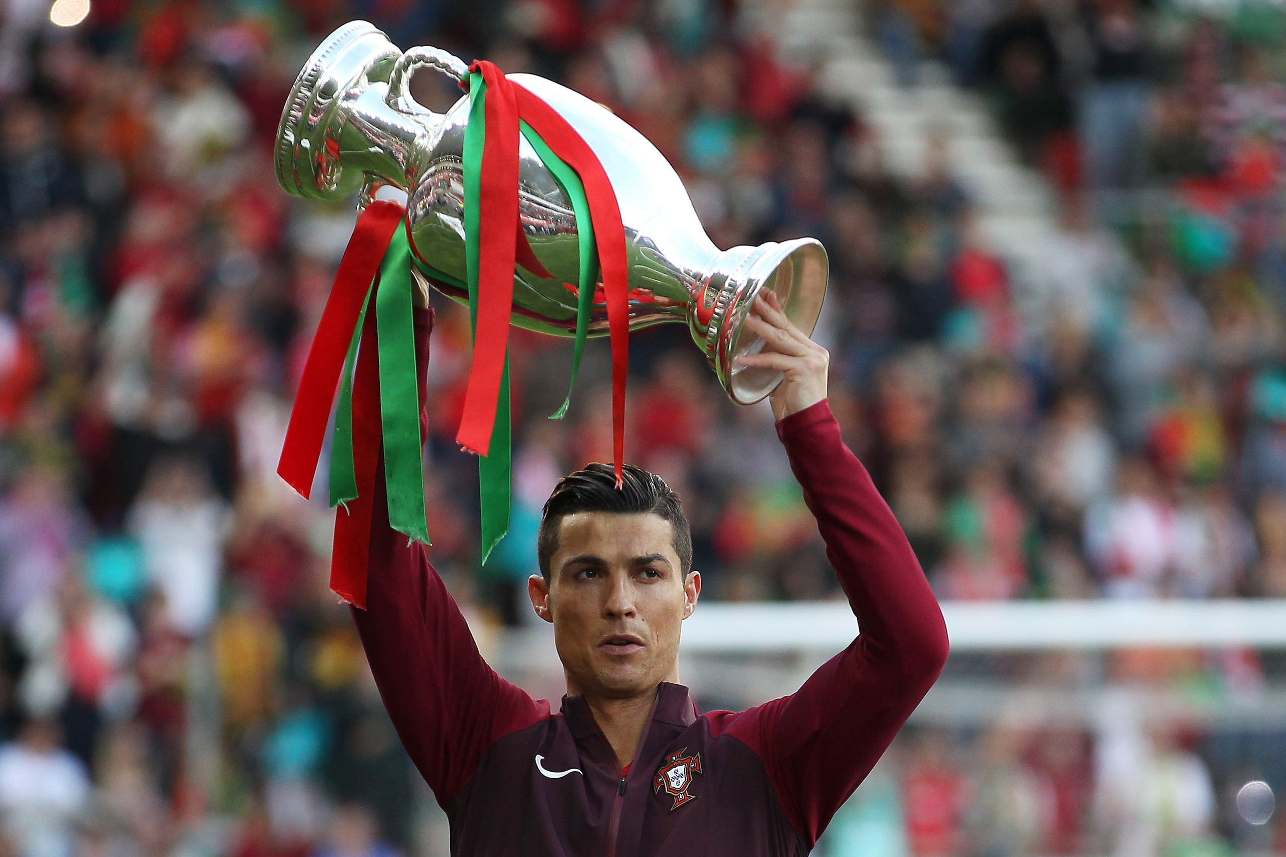 FUNCHAL, PORTUGAL - MARCH 28: Portugal's forward Cristiano Ronaldo with European CUP trophy during the match between Portugal v Sweden - International Friendly at Estadio dos Barreiros on March 28, 2017 in Funchal, Madeira, Portugal. (Photo by Carlos Rodr