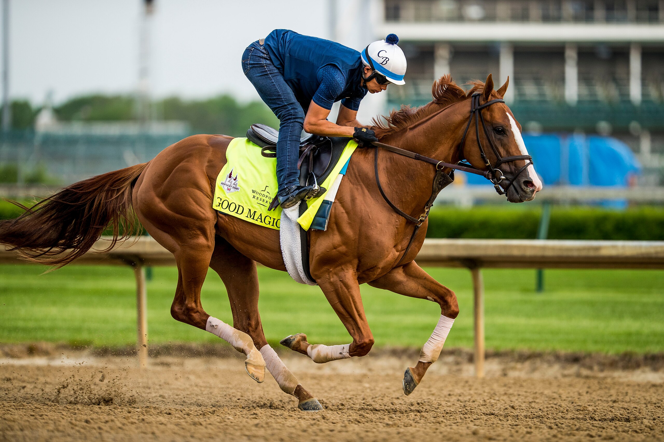 LOUISVILLE, KY - MAY 03: Good Magic, trained by Chad Brown, exercises in preparation for the Kentucky Derby at Churchill Downs on May 3, 2018 in Louisville, Kentucky. (Photo by Alex Evers/Eclipse Sportswire/Getty Images)