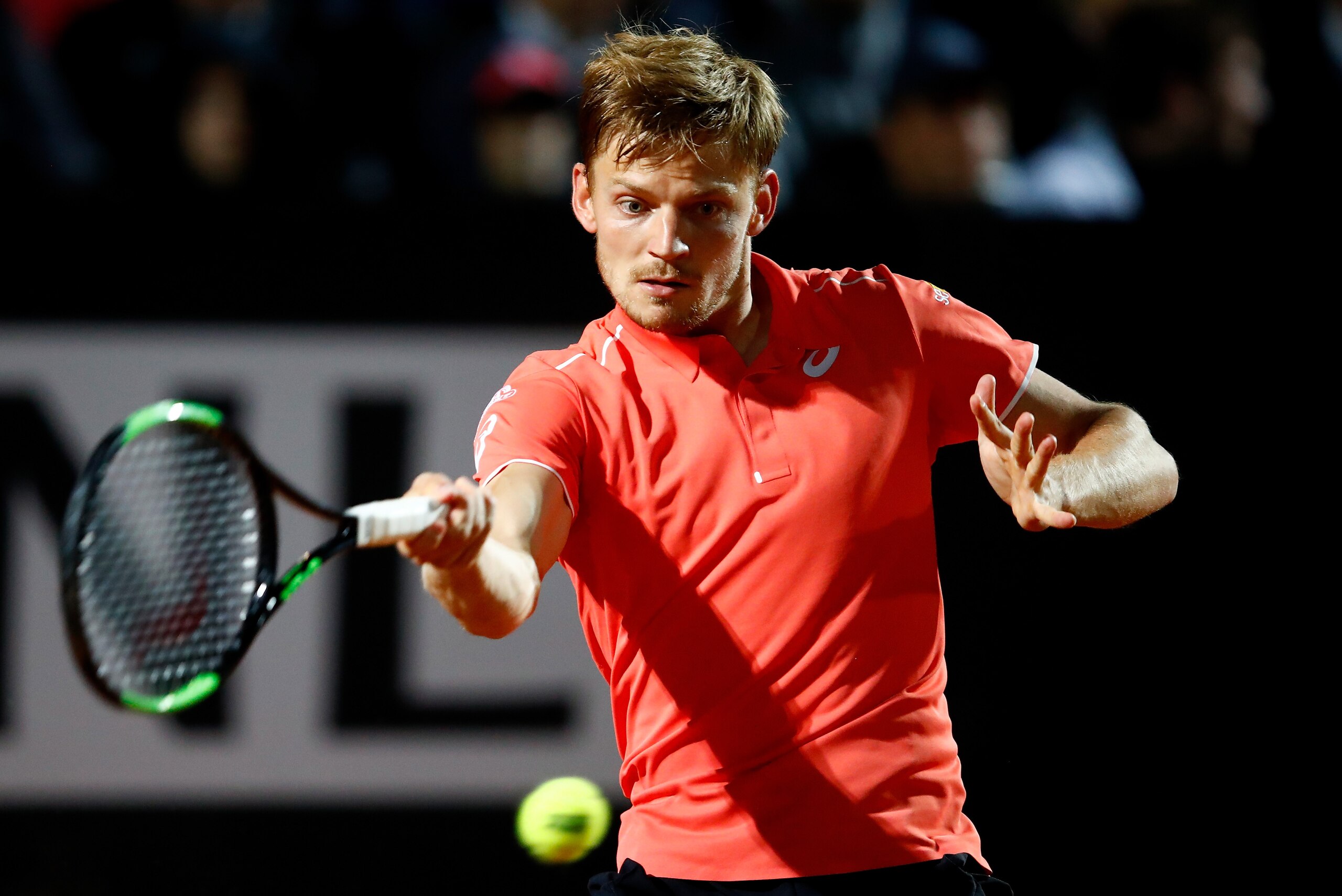 ROME, ITALY - MAY 15:  David Goffin of Belgium in action against Marco Cecchinato of Italy during day three of the Internazionali BNL d'Italia 2018 tennis at Foro Italico on May 15, 2018 in Rome, Italy.  (Photo by Julian Finney/Getty Images)