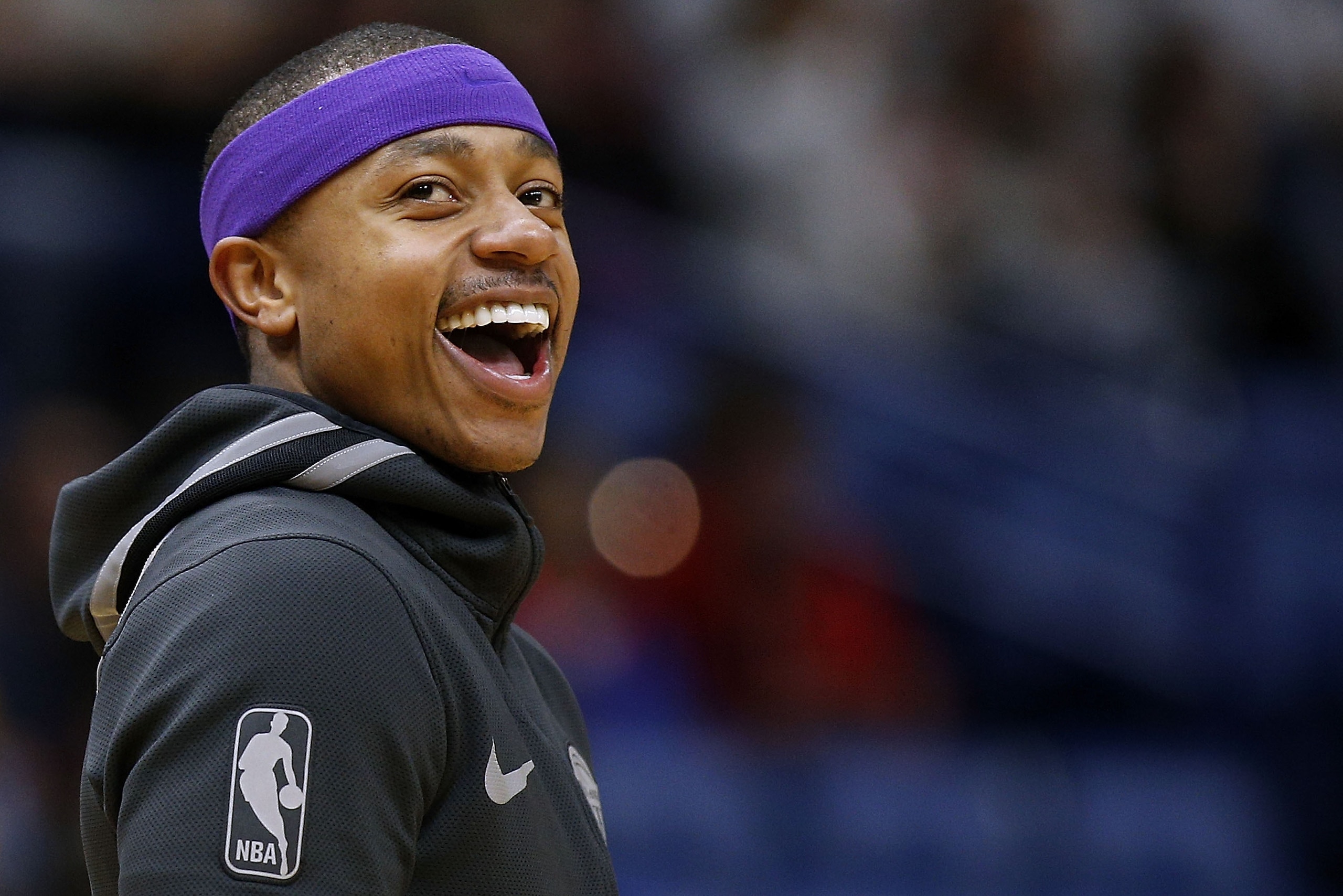 NEW ORLEANS, LA - MARCH 22:  Isaiah Thomas #3 of the Los Angeles Lakers reacts before a game against the New Orleans Pelicans at the Smoothie King Center on March 22, 2018 in New Orleans, Louisiana. NOTE TO USER: User expressly acknowledges and agrees tha