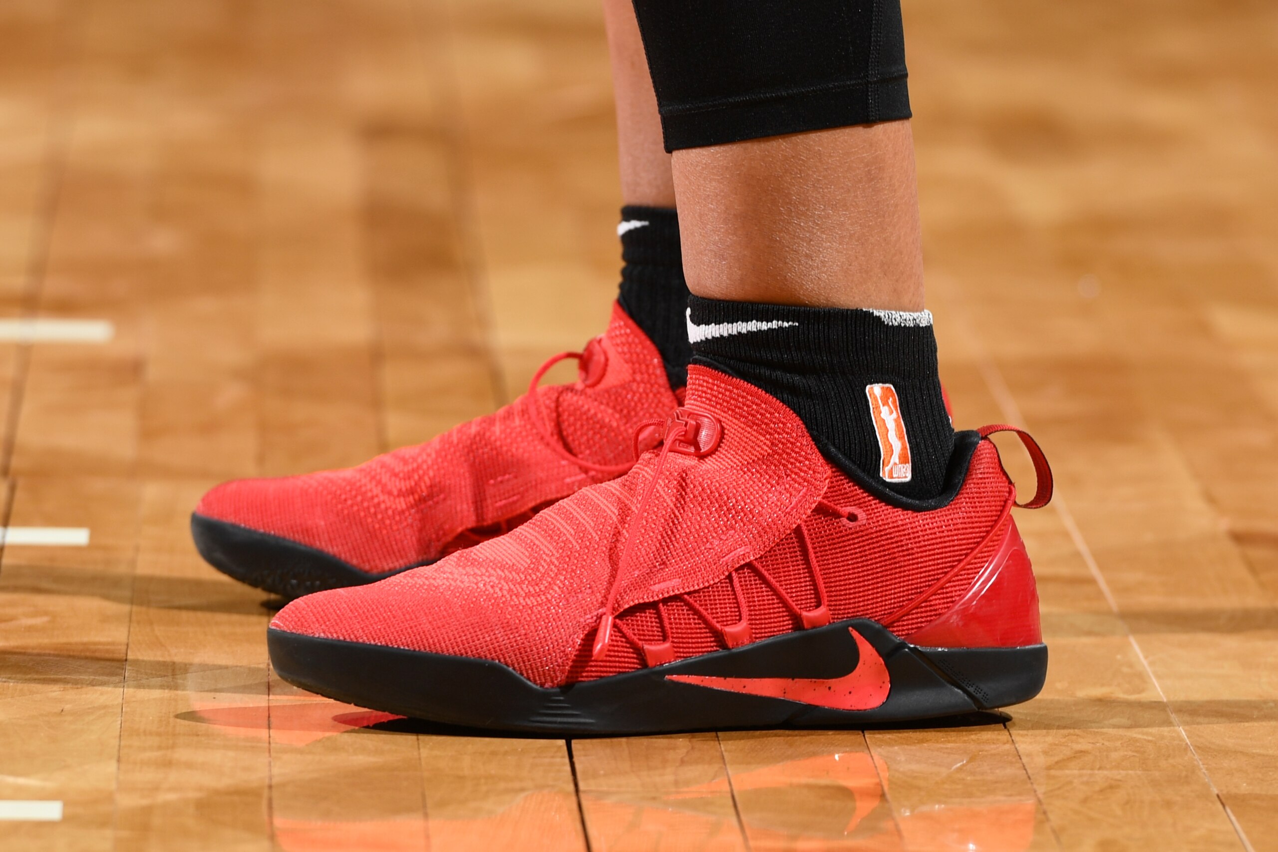 LAS VEGAS, NV - MAY 6:   The sneakers of A'ja Wilson #22 of the Las Vegas Aces before the game against the China National Team in a WNBA pre-season game on May 6, 2018 at the Mandalay Bay Events Center in Las Vegas, Nevada.  NOTE TO USER: User expressly a