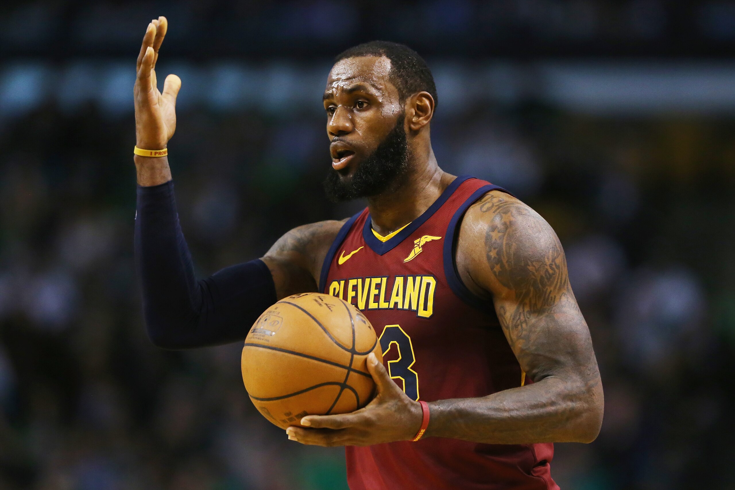 BOSTON, MA - MAY 15: LeBron James #23 of the Cleveland Cavaliers handles the ball in the first half against the Boston Celtics during Game Two of the 2018 NBA Eastern Conference Finals at TD Garden on May 15, 2018 in Boston, Massachusetts. NOTE TO USER: BOSTON, MA - MAY 15: LeBron James #23 of the Cleveland Cavaliers handles the ball in the first half against the Boston Celtics during Game Two of the 2018 NBA Eastern Conference Finals at TD Garden on May 15, 2018 in Boston, Massachusetts. NOTE TO USER: