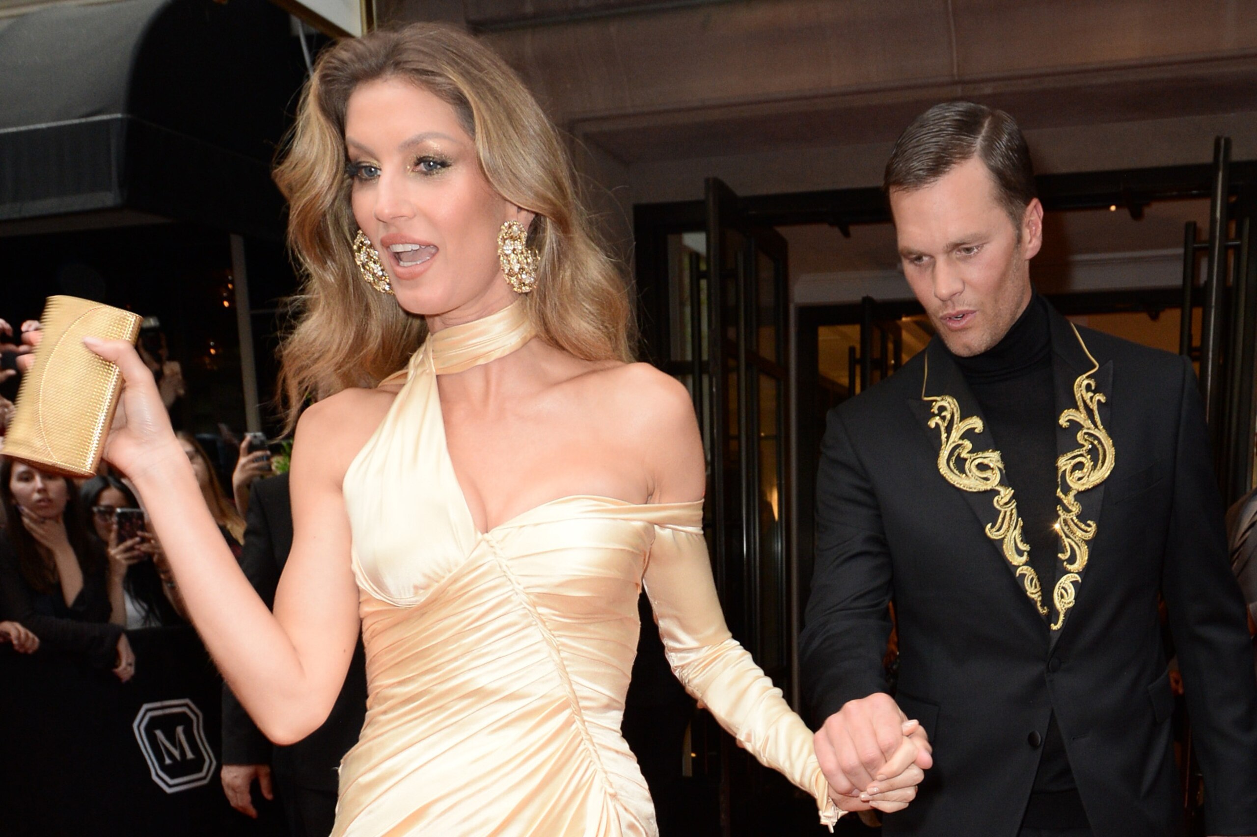 NEW YORK, NY - MAY 07:  Model Gisele Bundchen and Football Player Tom Brady (wearing Versace)   attend as The Mark Hotel celebrates the 2018 Met Gala at The Mark Hotel on May 7, 2018 in New York City.  (Photo by Andrew Toth/Getty Images for The Mark Hotel
