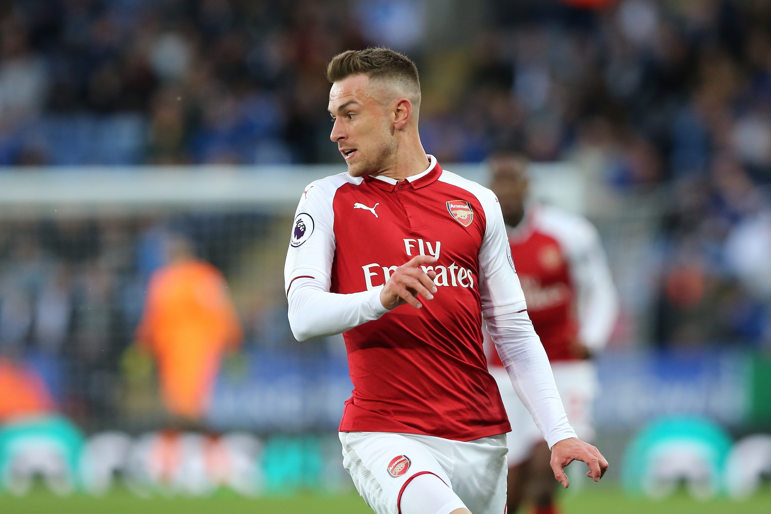 LEICESTER, ENGLAND - MAY 09: Aaron Ramsey of Arsenal during the Premier League match between Leicester City and Arsenal at The King Power Stadium on May 9, 2018 in Leicester, England. (Photo by James Williamson - AMA/Getty Images)