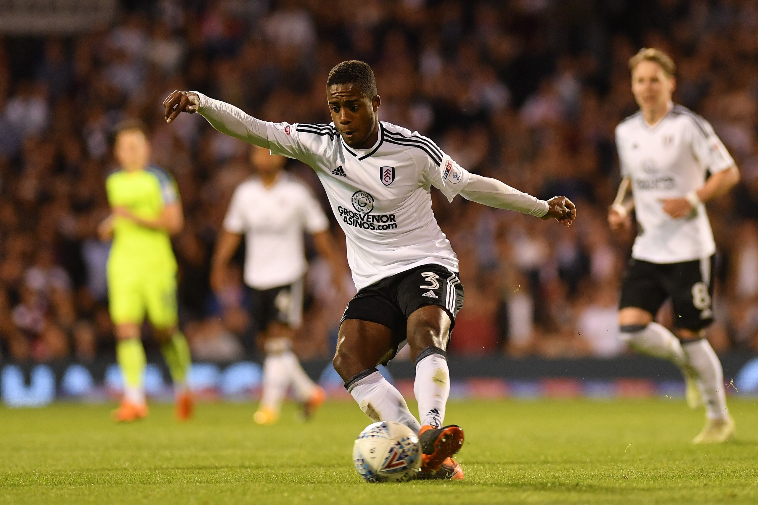 LONDON, ENGLAND - MAY 14:  Ryan Sessegnon of Fulham in action during the Sky Bet Championship Play Off Semi Final:Second Leg match between Fulham and Derby County at Craven Cottage on May 14, 2018 in London, England.  (Photo by Mike Hewitt/Getty Images)