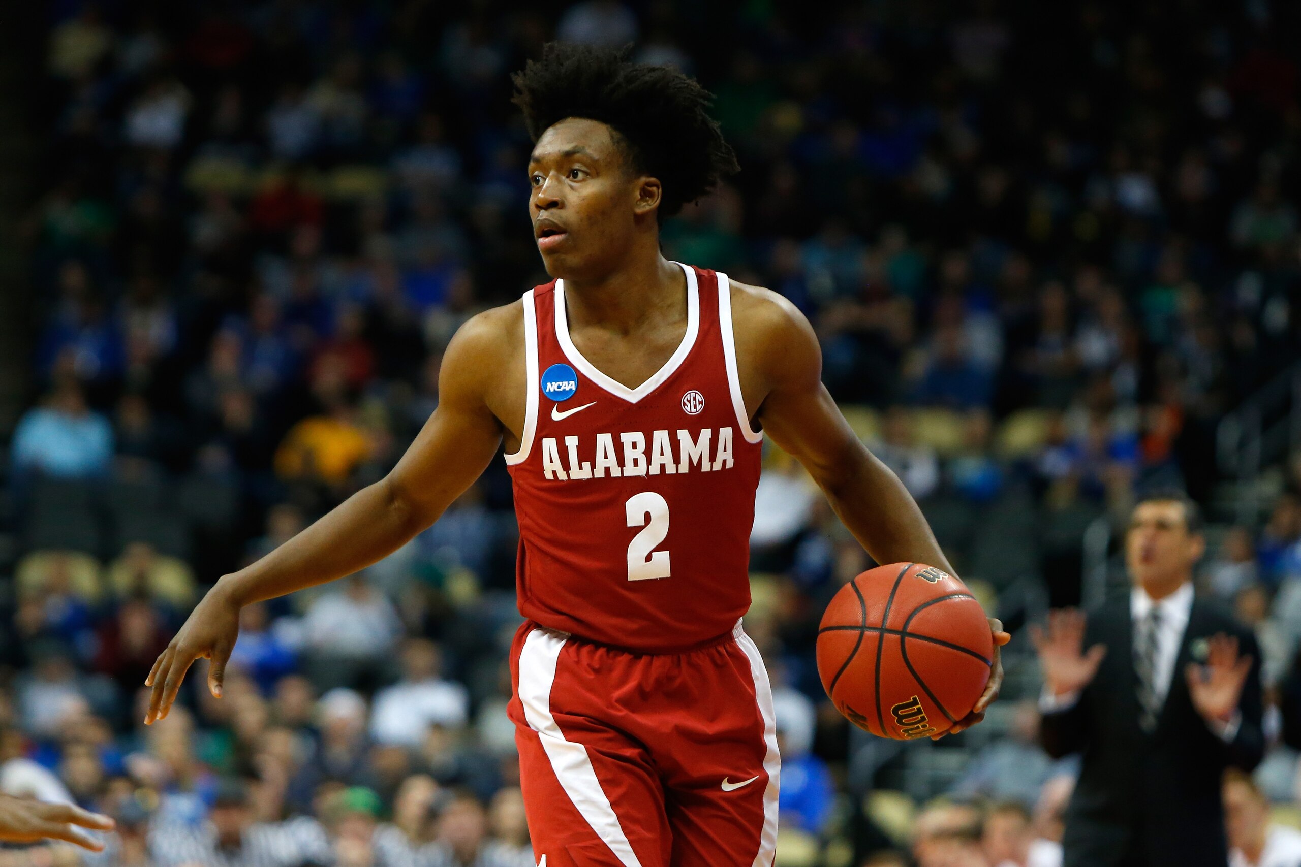 PITTSBURGH, PA - MARCH 17: Collin Sexton #2 of the Alabama Crimson Tide dribbles against the Villanova Wildcats in the second round of the 2018 NCAA Men's Basketball Tournament at PPG PAINTS Arena on March 17, 2018 in Pittsburgh, Pennsylvania. (Photo by PITTSBURGH, PA - MARCH 17: Collin Sexton #2 of the Alabama Crimson Tide dribbles against the Villanova Wildcats in the second round of the 2018 NCAA Men's Basketball Tournament at PPG PAINTS Arena on March 17, 2018 in Pittsburgh, Pennsylvania. (Photo by