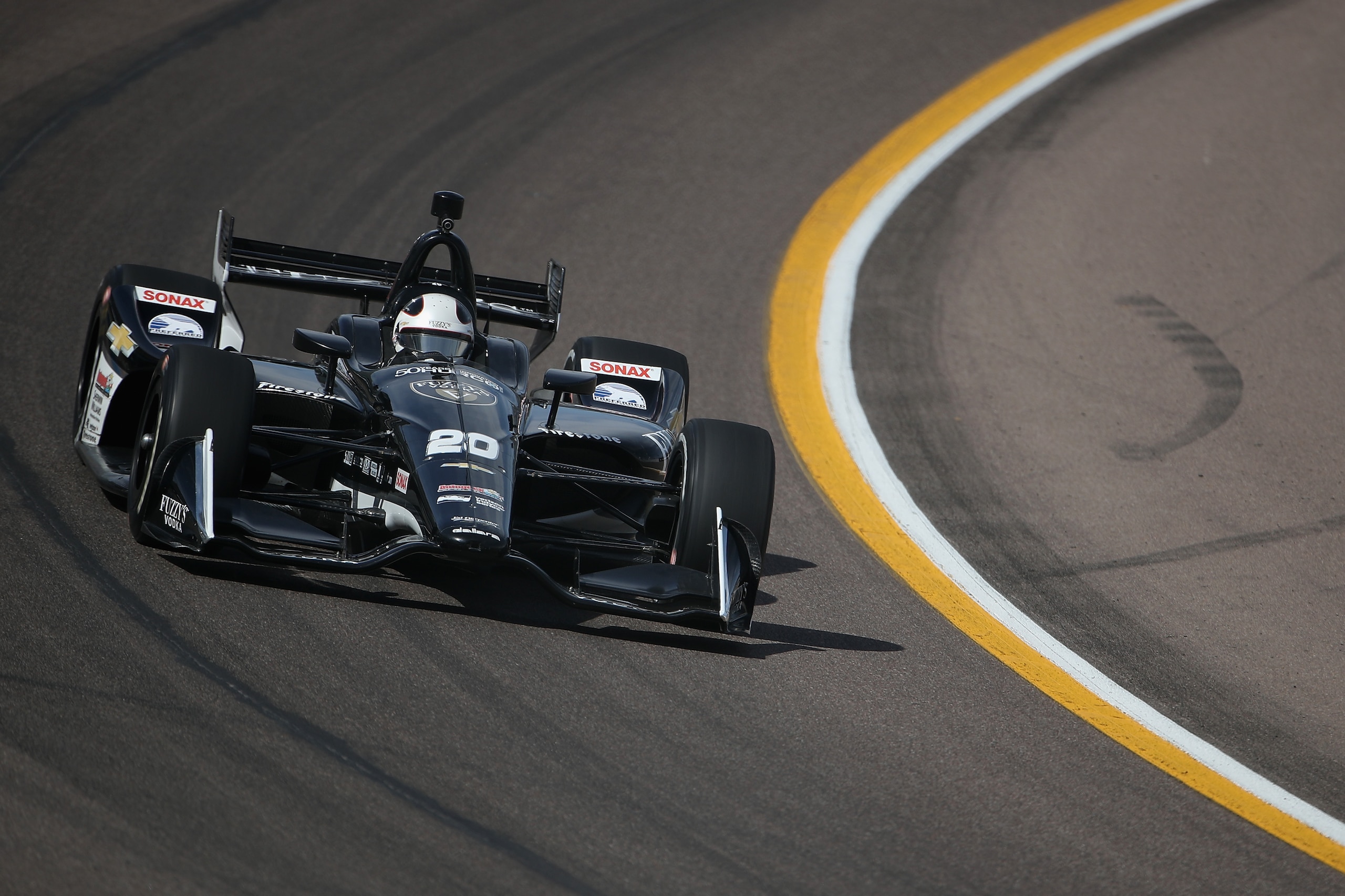 AVONDALE, AZ - APRIL 06:  Ed Carpenter #20 driver of the Ed Carpenter Racing Chevrolet IndyCar during practice for the Verizon IndyCar Series Phoenix Grand Prix at ISM Raceway on April 6, 2018 in Avondale, Arizona.  (Photo by Christian Petersen/Getty Imag