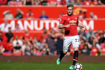 MANCHESTER, ENGLAND - MAY 13:  Luke Shaw of Manchester United in action during the Premier League match between Manchester United and Watford at Old Trafford on May 13, 2018 in Manchester, England.  (Photo by Ross Kinnaird/Getty Images)