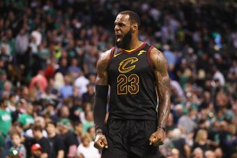 BOSTON, MA - MAY 27:  LeBron James #23 of the Cleveland Cavaliers reacts in the second half against the Boston Celtics during Game Seven of the 2018 NBA Eastern Conference Finals at TD Garden on May 27, 2018 in Boston, Massachusetts. NOTE TO USER: User ex
