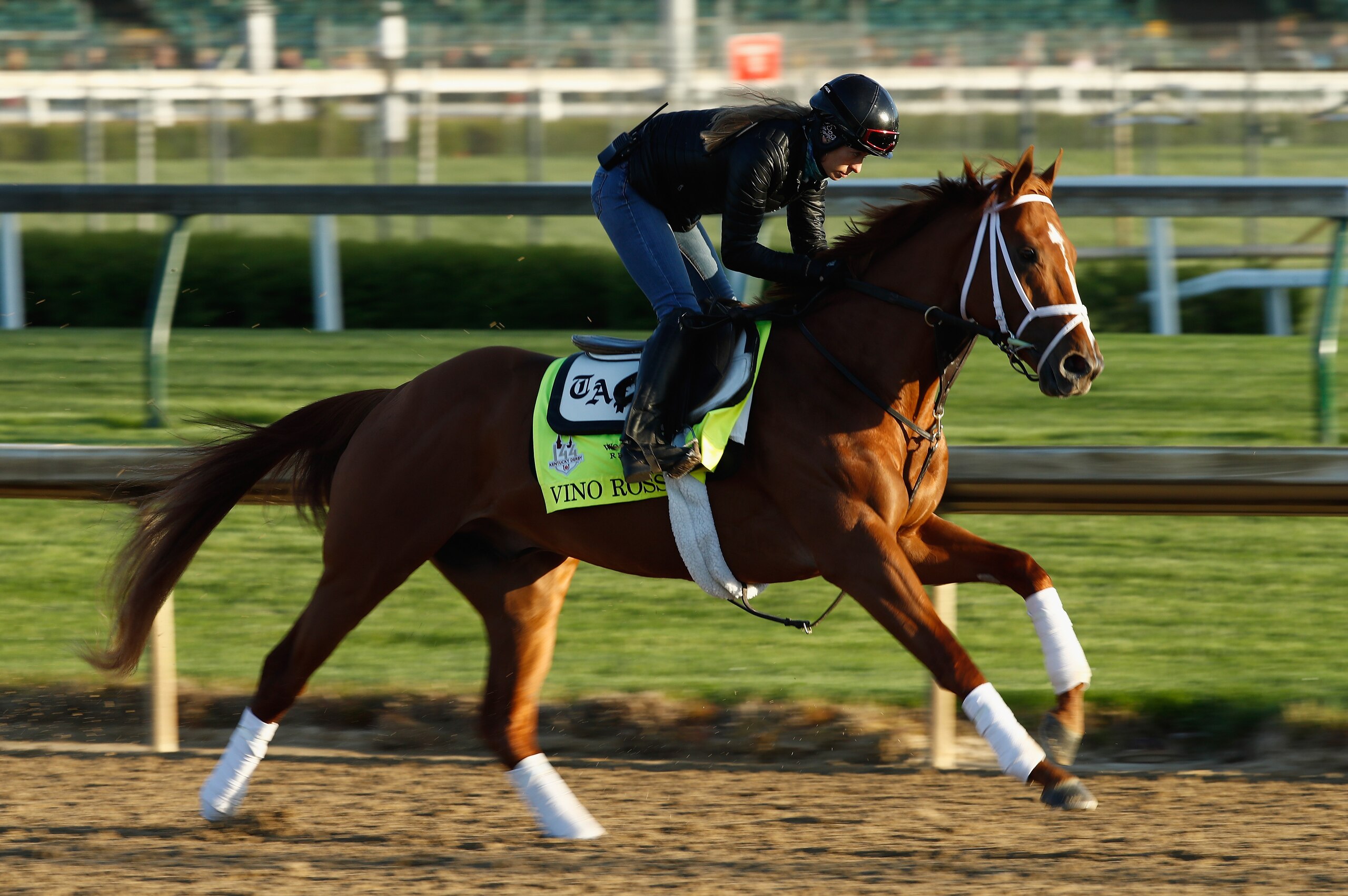 LOUISVILLE, KY - MAY 01:  Vino Russo runs on the track during the morning training for the Kentucky Derby at Churchill Downs on May 1, 2018 in Louisville, Kentucky.  (Photo by Andy Lyons/Getty Images)