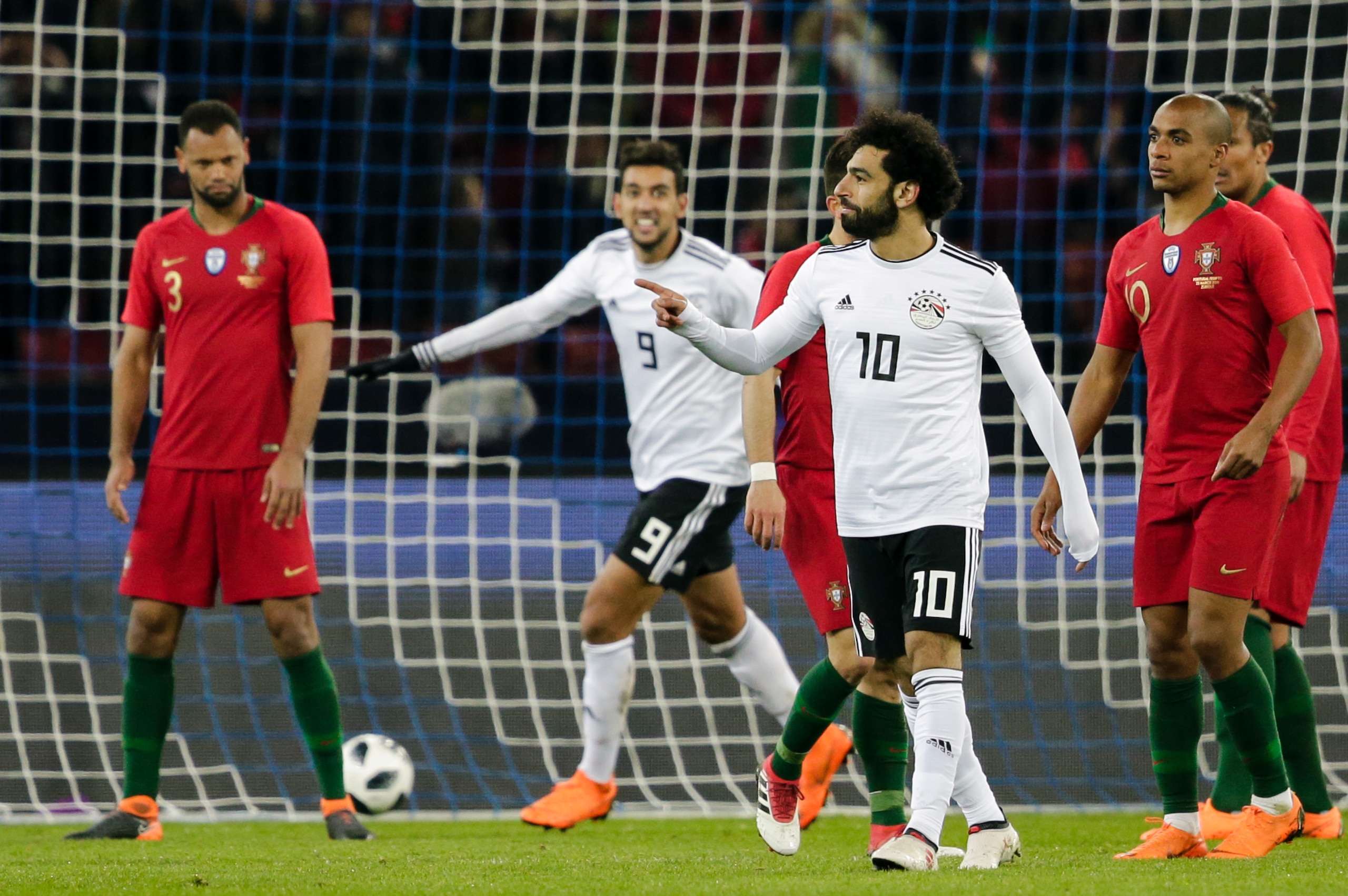 ZURICH, SWITZERLAND - MARCH 23: Mohamed Salah of Egypt, celebrate is goal the 1-0 during the  International Friendly match between Egypt  v Portugal  at the Letzigrund Stadium on March 23, 2018 in Zurich Switzerland (Photo by Erwin Spek/Soccrates/Getty Im