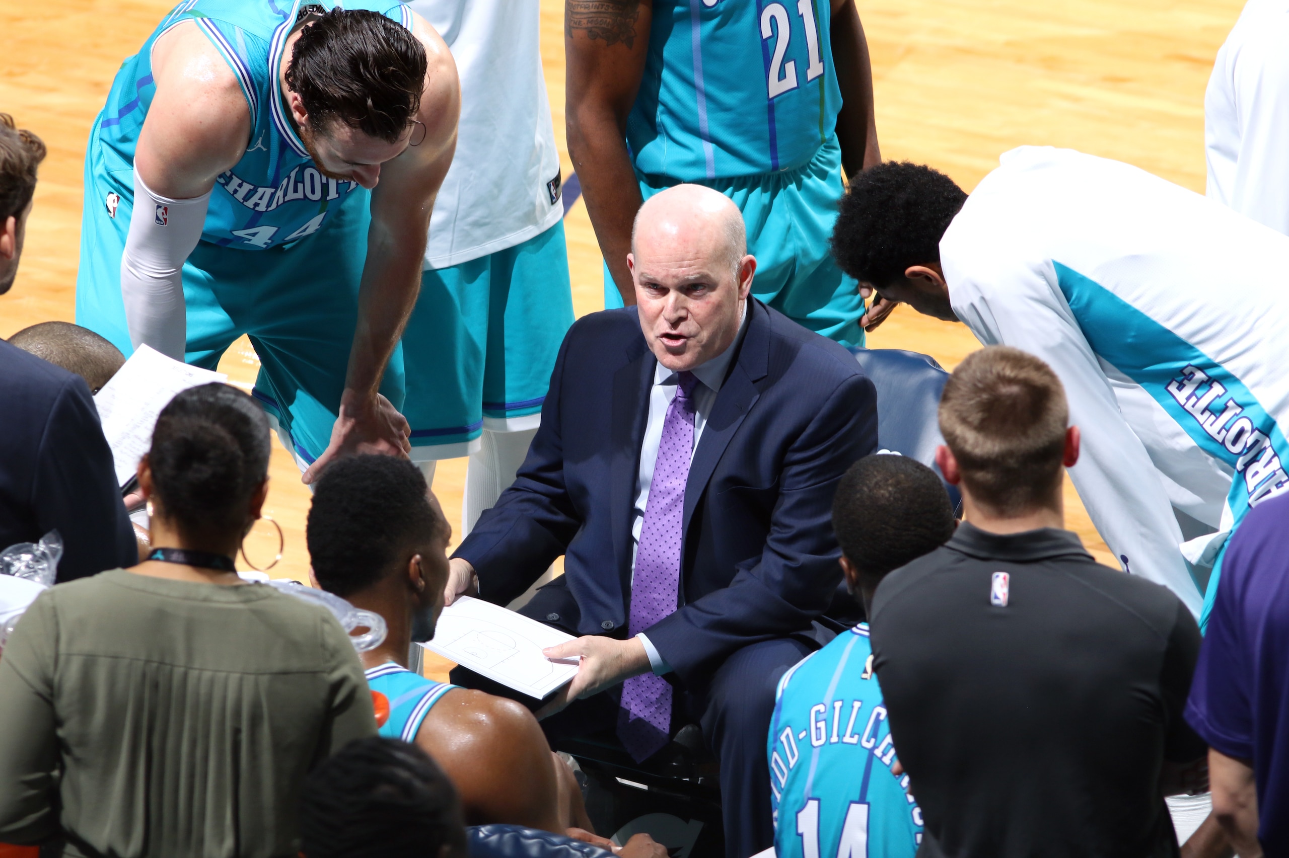 CHARLOTTE, NC - MARCH 10: Steve Clifford of the Charlotte Hornets talks to his team during the game against the Phoenix Suns on March 10, 2018 at Spectrum Center in Charlotte, North Carolina. NOTE TO USER: User expressly acknowledges and agrees that, by CHARLOTTE, NC - MARCH 10: Steve Clifford of the Charlotte Hornets talks to his team during the game against the Phoenix Suns on March 10, 2018 at Spectrum Center in Charlotte, North Carolina. NOTE TO USER: User expressly acknowledges and agrees that, by