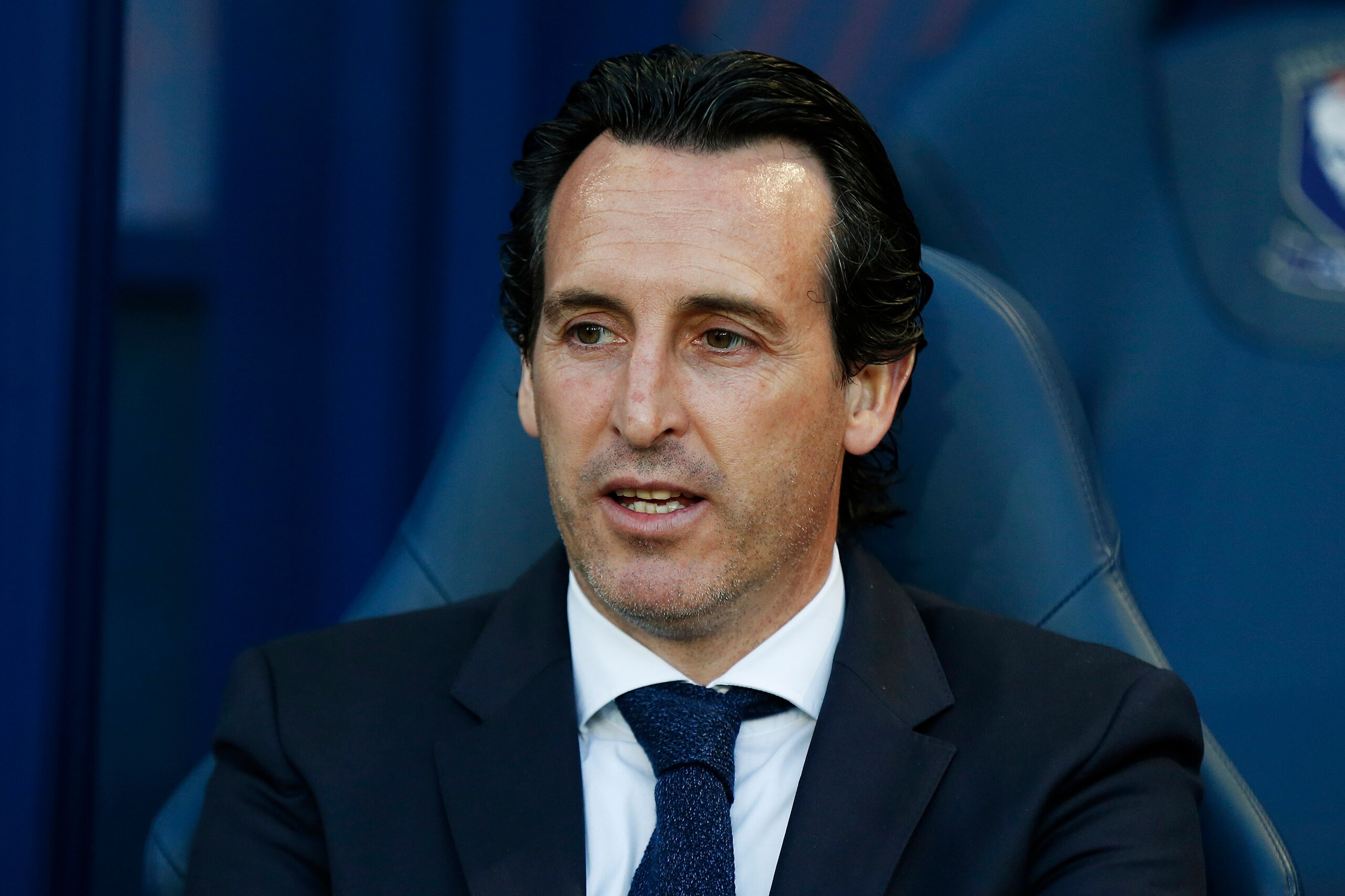 Paris Saint-Germain's Spanish headcoach Unai Emery reacts during the French L1 football match between Caen (SMC) and Paris (PSG) on May 19, 2018, at the Michel d'Ornano stadium, in Caen, northwestern France. (Photo by CHARLY TRIBALLEAU / AFP)        (Phot