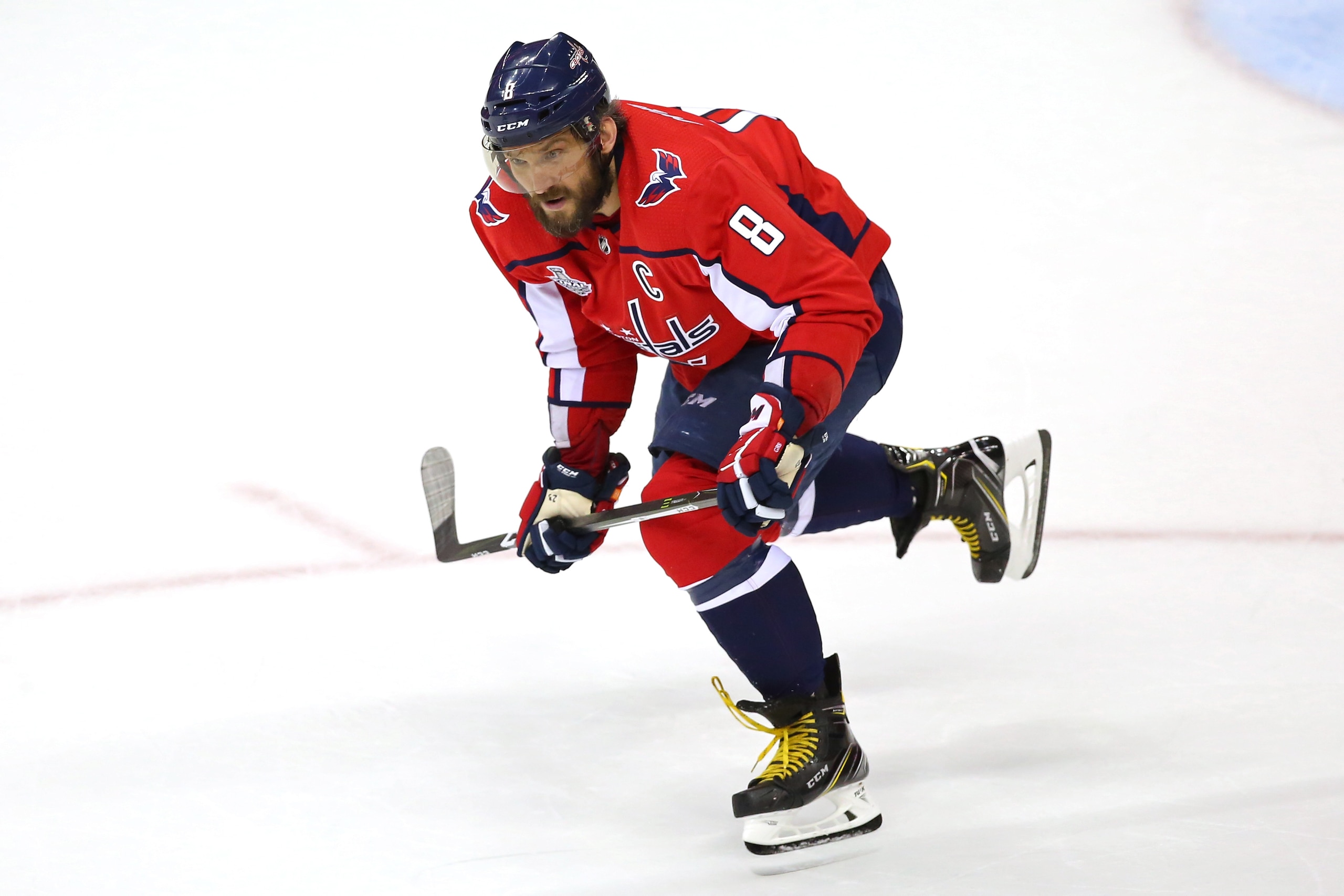 WASHINGTON, DC - JUNE 04: Alex Ovechkin #8 of the Washington Capitals skates against the Vegas Golden Knights during the second period in Game Four of the 2018 NHL Stanley Cup Final at Capital One Arena on June 4, 2018 in Washington, DC. (Photo by Avi G WASHINGTON, DC - JUNE 04: Alex Ovechkin #8 of the Washington Capitals skates against the Vegas Golden Knights during the second period in Game Four of the 2018 NHL Stanley Cup Final at Capital One Arena on June 4, 2018 in Washington, DC. (Photo by Avi G