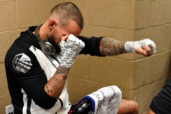 CLEVELAND, OH - SEPTEMBER 10:  Phil CM Punk Brooks warms up backstage prior to facing Mickey Gall in their welterweight bout during the UFC 203 event at Quicken Loans Arena on September 10, 2016 in Cleveland, Ohio. (Photo by Mike Roach/Zuffa LLC/Zuffa LLC