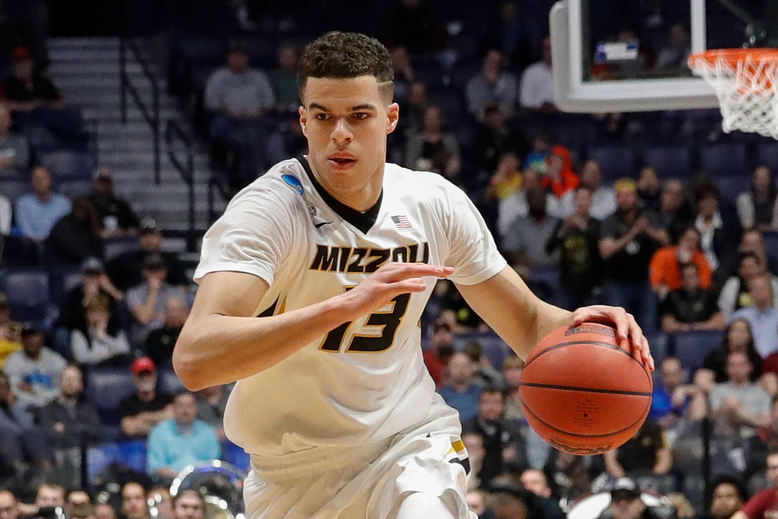 NASHVILLE, TN - MARCH 16: Michael Porter Jr. #13 of the Missouri Tigers plays against the Florida State Seminoles during the first round of the 2018 NCAA Men's Basketball Tournament at Bridgestone Arena on March 16, 2018 in Nashville, Tennessee. (Photo NASHVILLE, TN - MARCH 16: Michael Porter Jr. #13 of the Missouri Tigers plays against the Florida State Seminoles during the first round of the 2018 NCAA Men's Basketball Tournament at Bridgestone Arena on March 16, 2018 in Nashville, Tennessee. (Photo