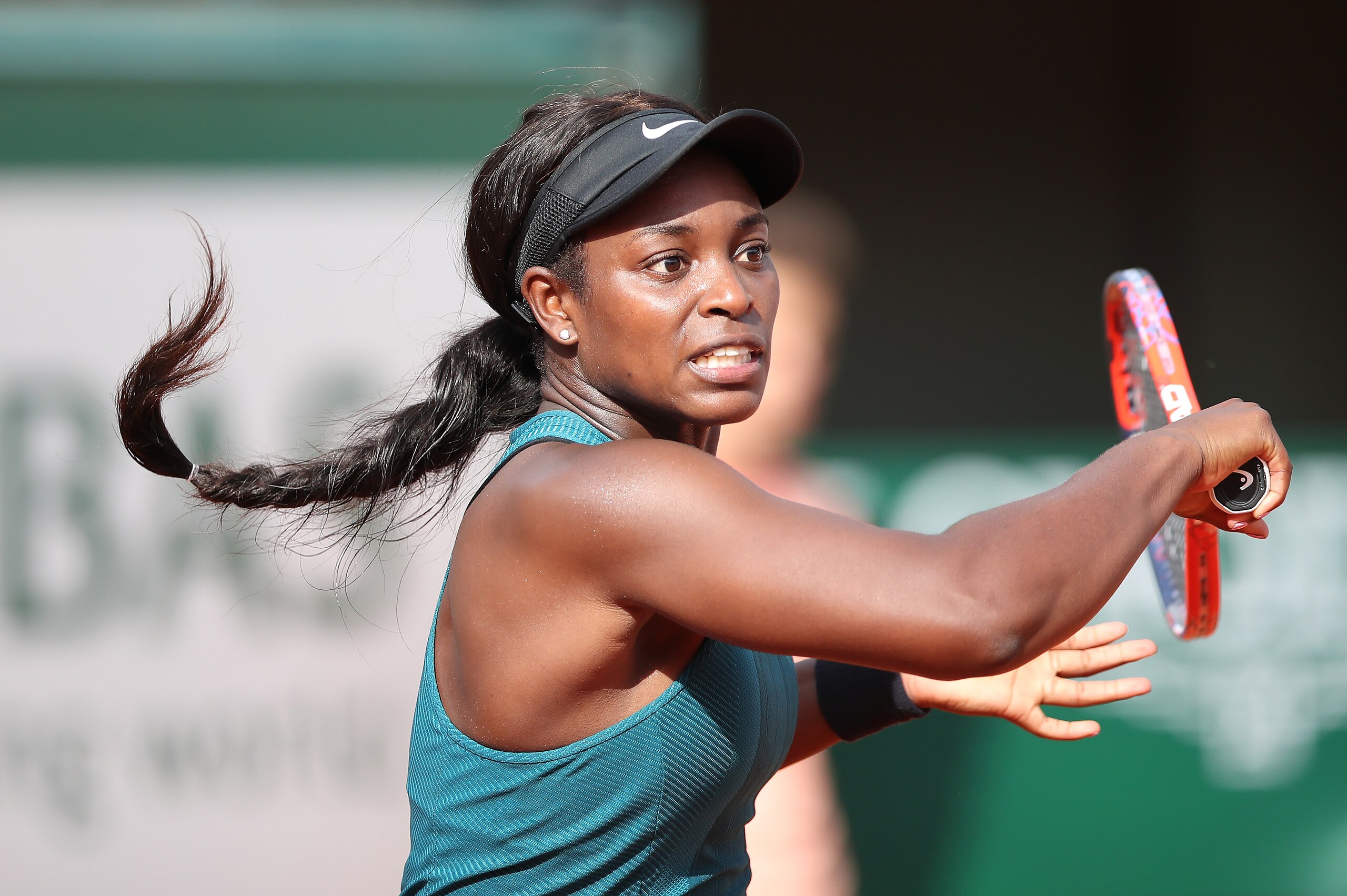 PARIS, FRANCE - JUNE 07:  Sloane Stephens of United States is seen during her victory in her Women's Singles Semi Final match against Madison Keys of United States during day twelve of the 2018 French Open at Roland Garros on June 7, 2018 in Paris, France