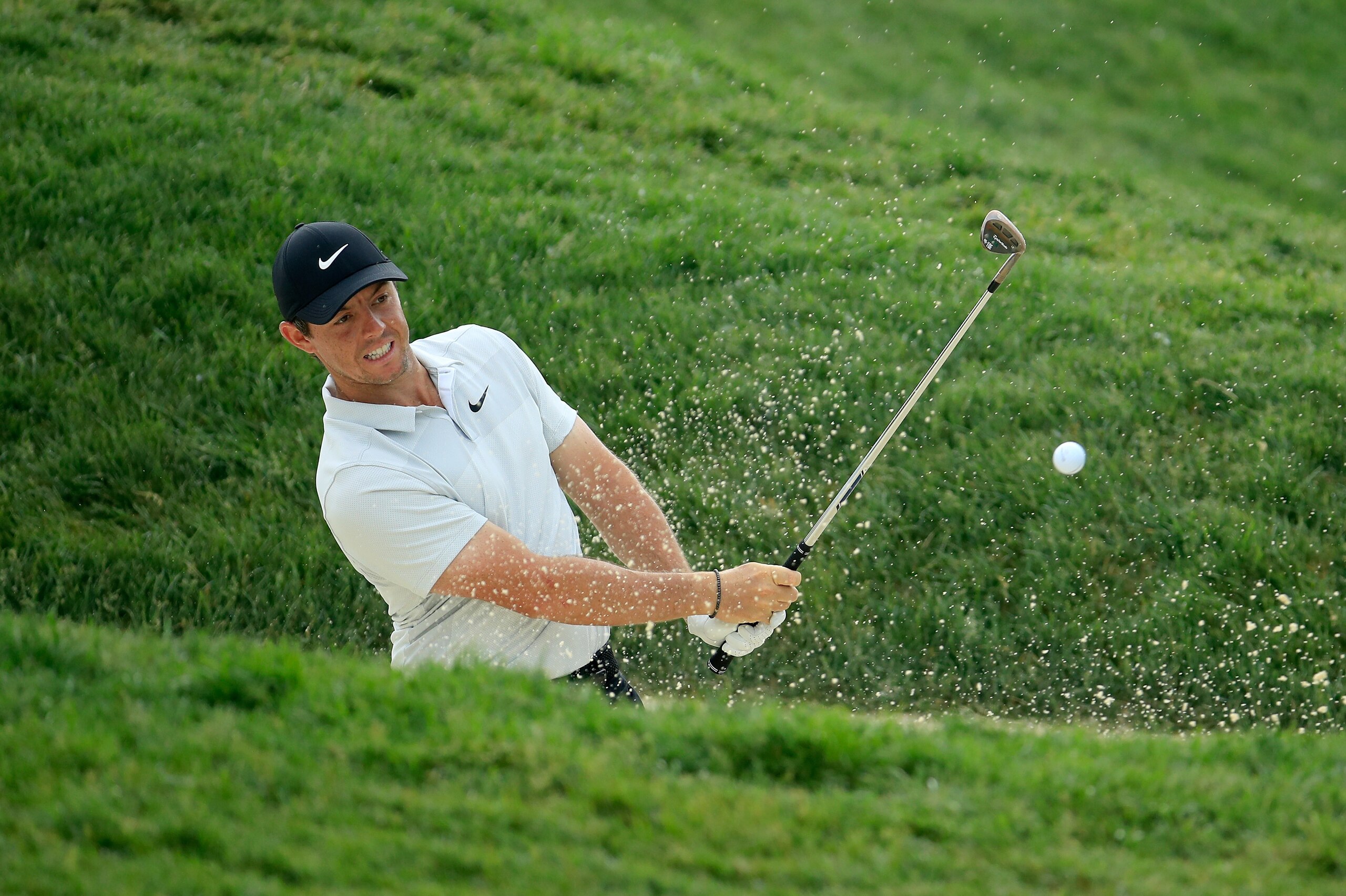 DUBLIN, OH - JUNE 03:  Rory McIlroy of Northern Ireland hits his second shot on the fourth hole during the final round of The Memorial Tournament Presented by Nationwide at Muirfield Village Golf Club on June 3, 2018 in Dublin, Ohio.  (Photo by Andy Lyons