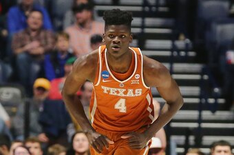 NASHVILLE, TN - MARCH 16:  Mohamed Bamba #4 of the Texas Longhorns looks on against the Nevada Wolf Pack during the game in the first round of the 2018 NCAA Men's Basketball Tournament at Bridgestone Arena on March 16, 2018 in Nashville, Tennessee.  (Phot
