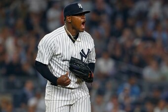 NEW YORK, NY - MAY 30:  (NEW YORK DAILIES OUT)   Luis Severino #40 of the New York Yankees in action against the Houston Astros at Yankee Stadium on May 30, 2018 in the Bronx borough of New York City. The Yankees defeated the Astros 5-3.  (Photo by Jim Mc