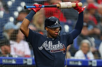 PHILADELPHIA, PA - MAY 22: Ronald Acuna Jr. #13 of the Atlanta Braves in action before a game against the Philadelphia Phillies at Citizens Bank Park on May 22, 2018 in Philadelphia, Pennsylvania. (Photo by Rich Schultz/Getty Images)