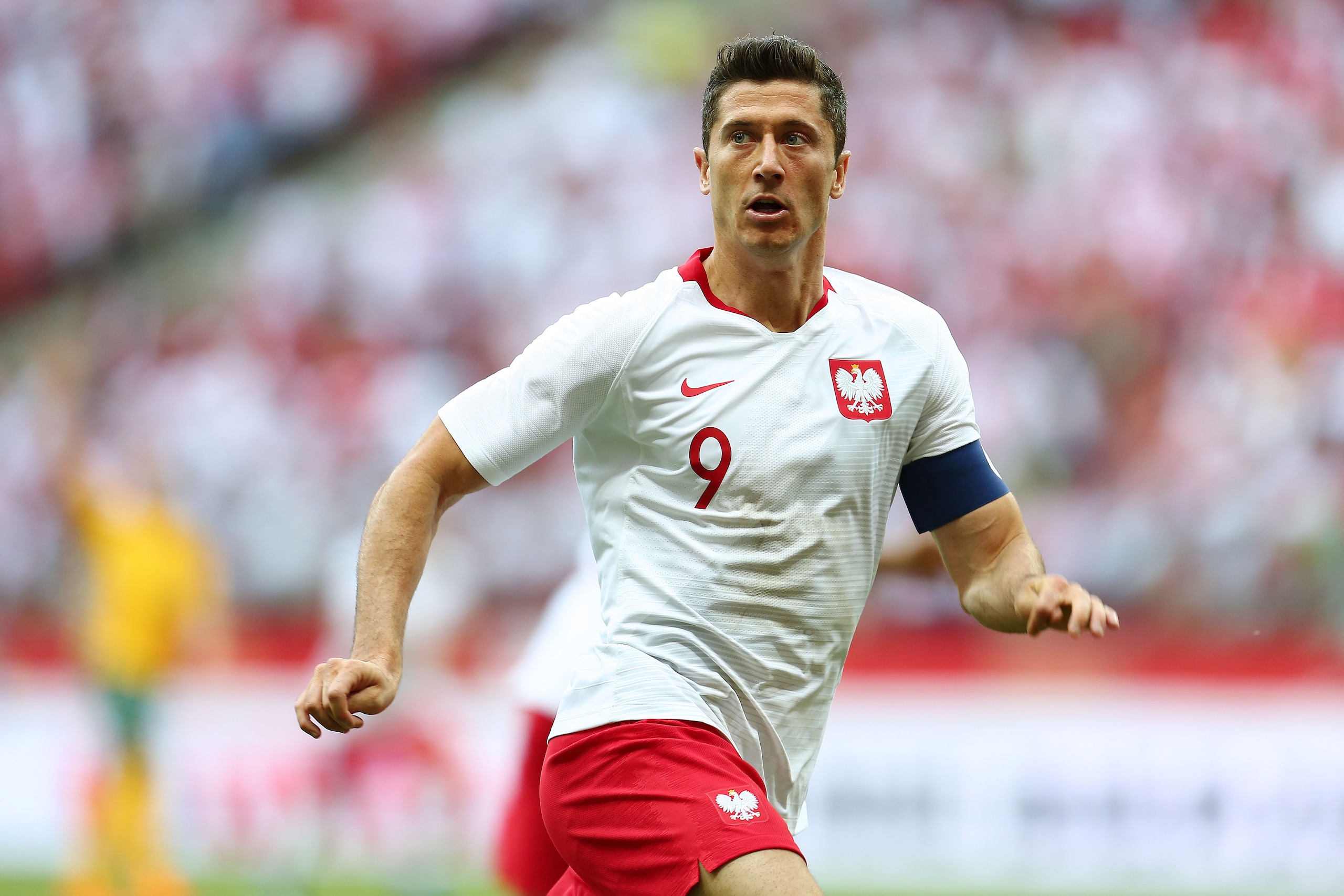 WARSAW, POLAND - JUNE 12: Robert Lewandowski of Poland looks on during International Friendly match between Poland and Lithuania on June 12, 2018 in Warsaw, Poland. (Photo by Piotr Matusewicz/PressFocus/MB Media/Getty Images)