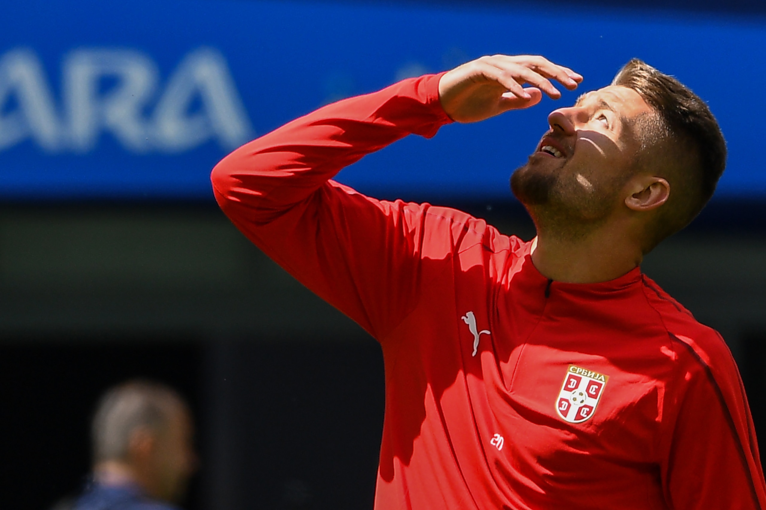 Serbia's midfielder Sergej Milinkovic-Savic takes part in a training session at the Samara Arena in Samara on June 16, 2018 on the eve of the Russia 2018 World Cup Group E football match between Costa Rica and Serbia. (Photo by MANAN VATSYAYANA / AFP)    
