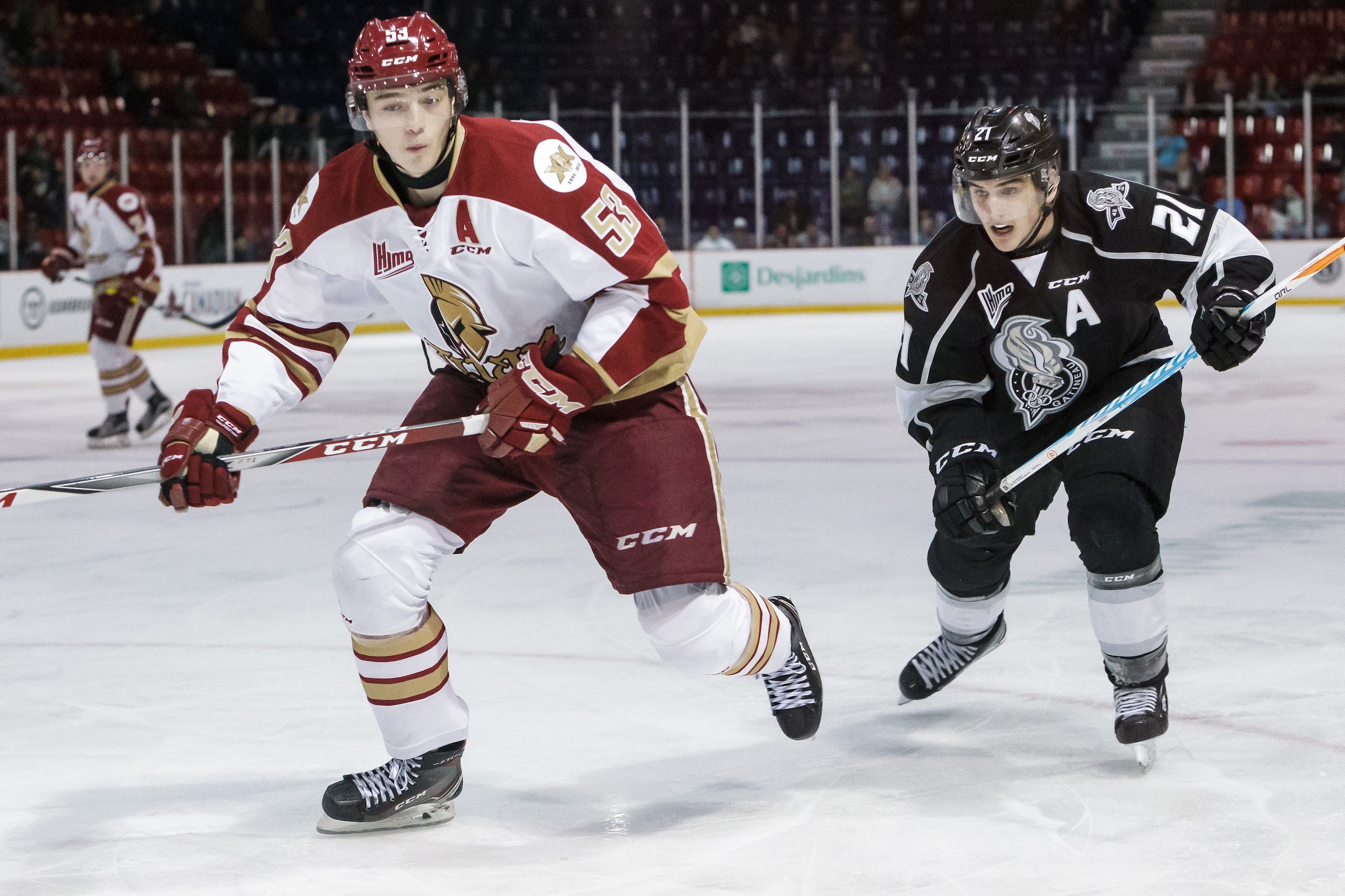 GATINEAU, CANADA - OCTOBER 18: Noah Dobson #53 of the Acadie-Bathurst Titan skates against the Gatineau Olympiques on October 18, 2017 at Robert Guertin Arena in Gatineau, Quebec, Canada. (Photo by Francois Laplante/FreestylePhoto/Getty Images) GATINEAU, CANADA - OCTOBER 18: Noah Dobson #53 of the Acadie-Bathurst Titan skates against the Gatineau Olympiques on October 18, 2017 at Robert Guertin Arena in Gatineau, Quebec, Canada. (Photo by Francois Laplante/FreestylePhoto/Getty Images)