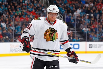 SAN JOSE, CA - JANUARY 31: Marian Hossa #81 of the Chicago Blackhawks skates against the San Jose Sharks at SAP Center on January 31, 2017 in San Jose, California. (Photo by Rocky W. Widner/NHL/Getty Images)