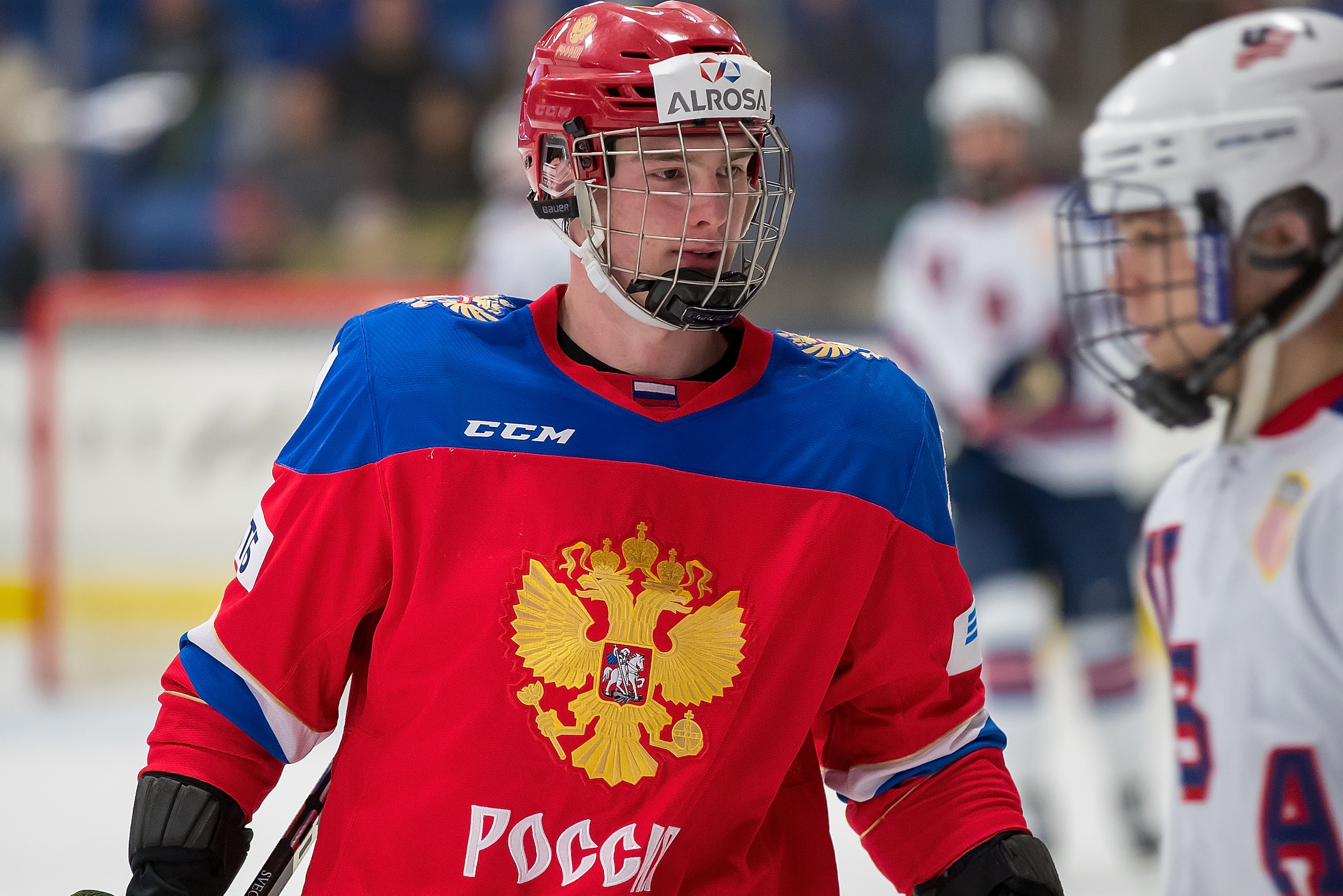 PLYMOUTH, MI - FEBRUARY 16: Andrei Svechnikov #7 of the Russian Nationals skates around on a play stoppage against the USA Nationals during the 2018 Under-18 Five Nations Tournament game at USA Hockey Arena on February 16, 2018 in Plymouth, Michigan. USA PLYMOUTH, MI - FEBRUARY 16: Andrei Svechnikov #7 of the Russian Nationals skates around on a play stoppage against the USA Nationals during the 2018 Under-18 Five Nations Tournament game at USA Hockey Arena on February 16, 2018 in Plymouth, Michigan. USA