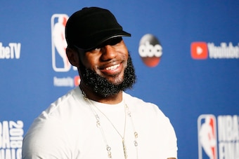 CLEVELAND, CA - JUN 8:  LeBron James #23 of the Cleveland Cavaliers talks to the media after being defeated by the Golden State Warriors in Game Four of the 2018 NBA Finals won 108-85 by the Golden State Warriors over the Cleveland Cavaliers at the Quicke