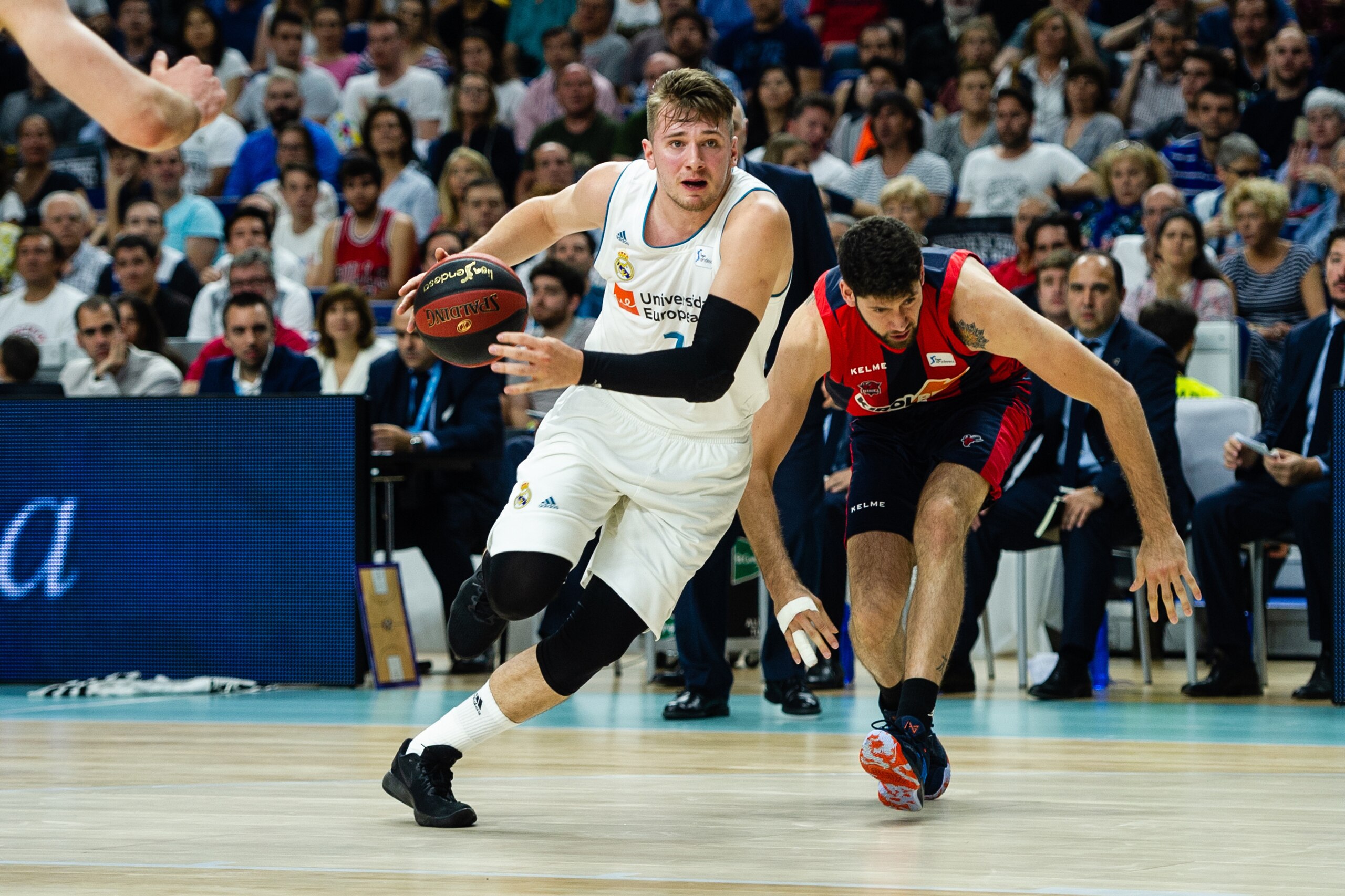 MADRID, SPAIN - JUNE 15: Luka Doncic, #7 guard of Real Madrid during the Liga Endesa game between Real Madrid and Kirolbet Baskonia at Wizink Center on June 15, 2018 in Madrid, Spain. (Photo by Sonia Canada/Getty Images)