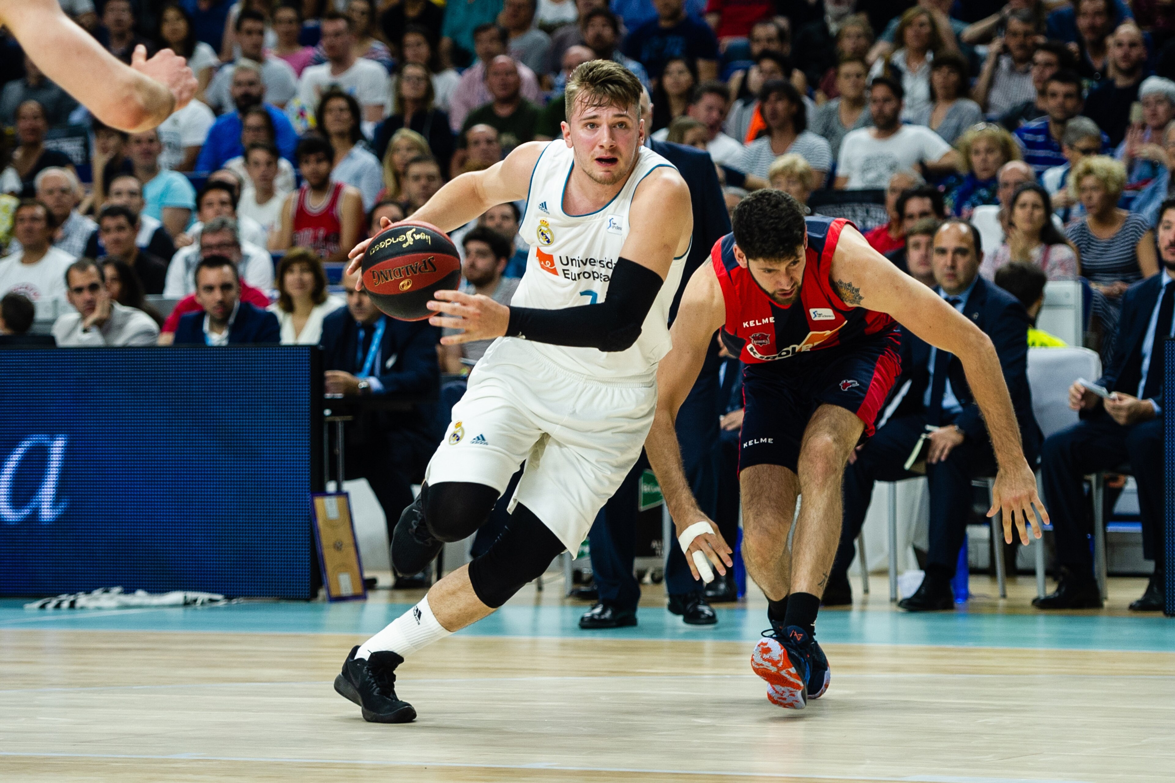 MADRID, SPAIN - JUNE 15: Luka Doncic, #7 guard of Real Madrid during the Liga Endesa game between Real Madrid and Kirolbet Baskonia at Wizink Center on June 15, 2018 in Madrid, Spain. (Photo by Sonia Canada/Getty Images)